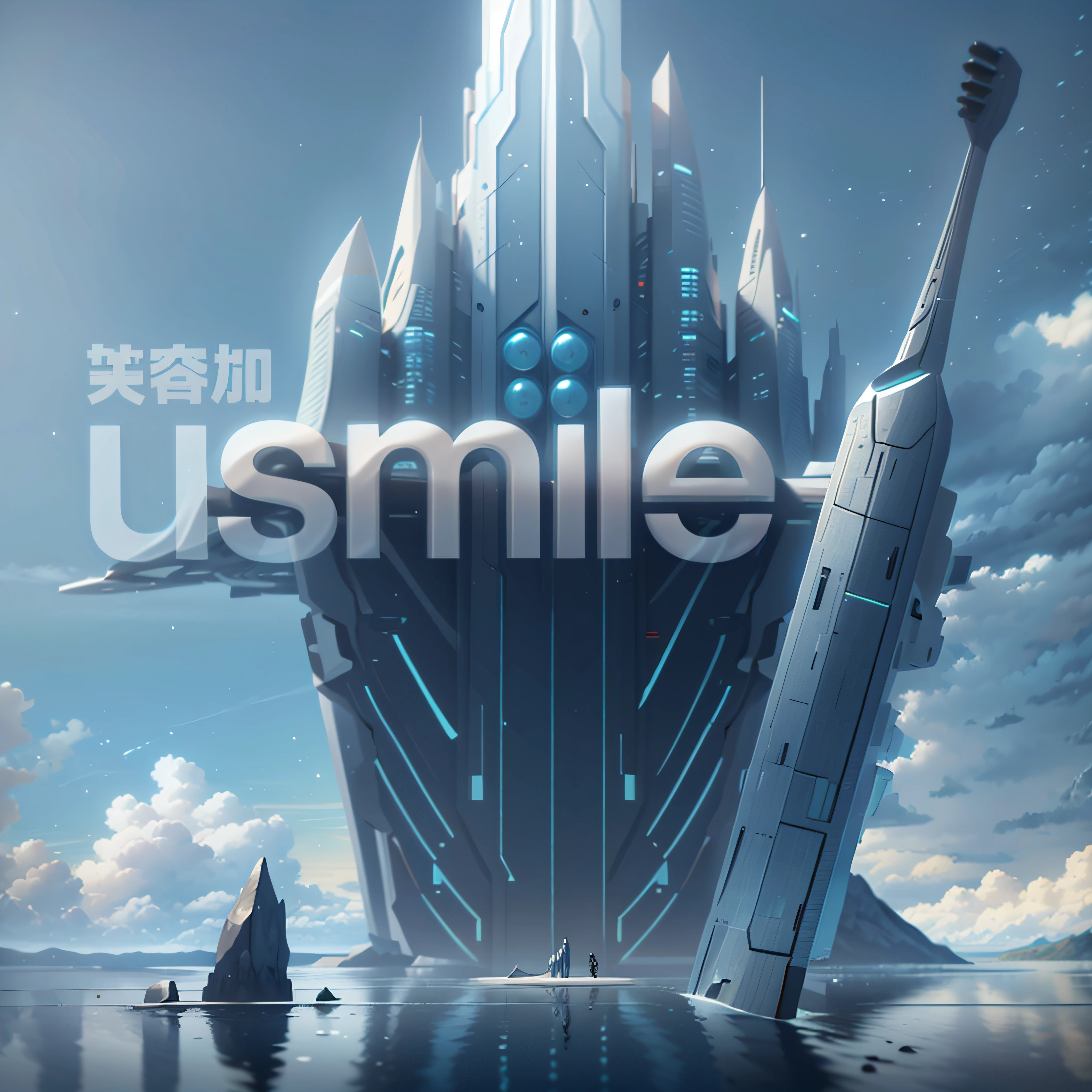futuristic building,(Masterpiece),(high high quality),Best quality,Real,(Realistic),ultra - detailed,(fulldetail),(4K),8K, scenery, sky, glass, Outdoors, day, White Building, Shot from the water, blue-sky, Reflection,low angle shot,Reflected light from the surface of the water,Contre-Jour,Canon camera,wide wide shot