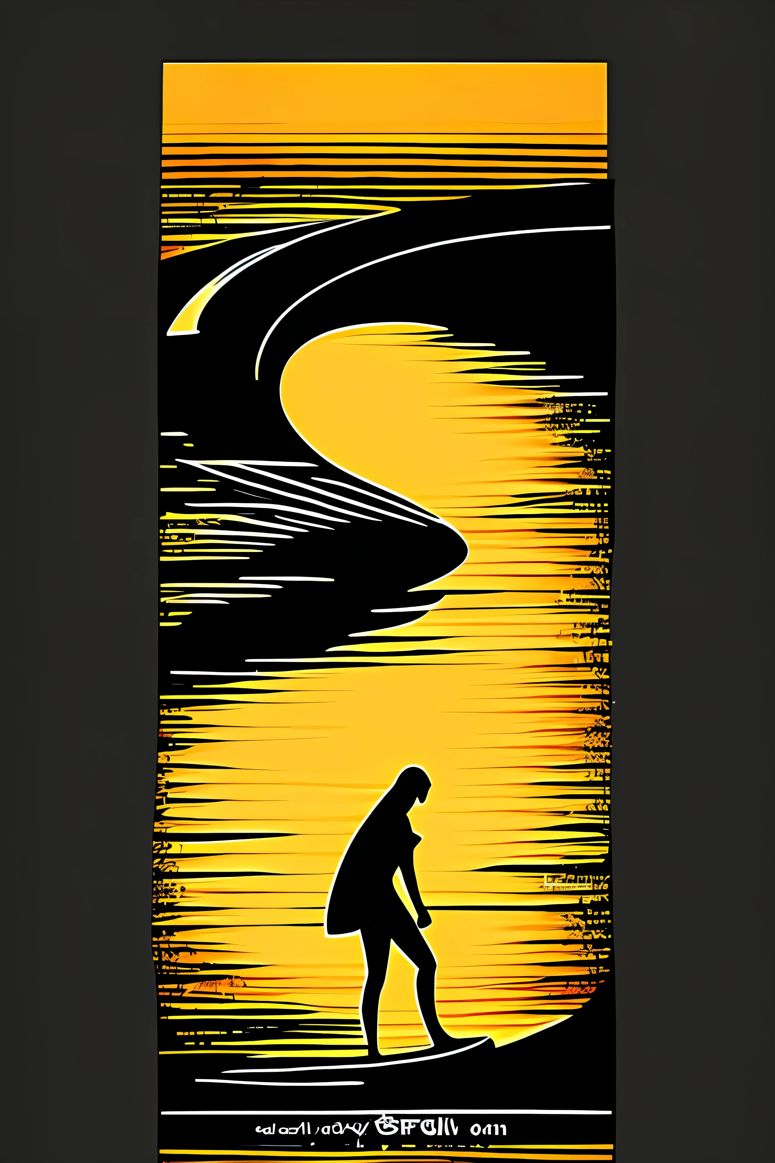 tshirt logo design isolated in black background, (((surfer girl at beach at sunset))), waves patern framming, masterpiece, best quality, ((detailed face)), ((award winning)), (High Detail), Sharp, 8k, vectorial art