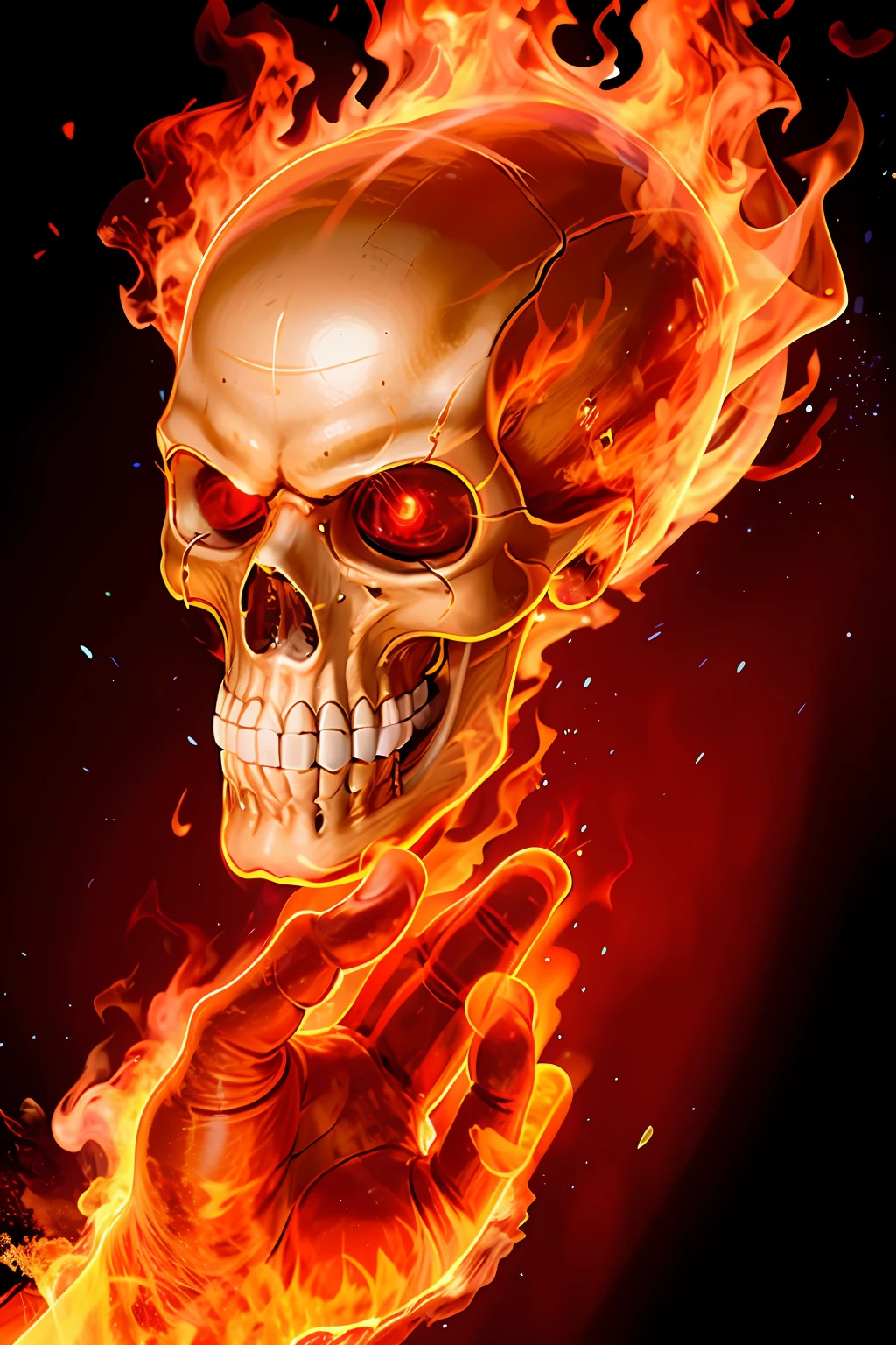 Skull on fire，（red fire：1.3），Good hand feeling，4k，A high resolution，tmasterpiece，best qualtiy，heads：1.3，（（Hasselblad photograp）），Clear focus，（cinmatic lighting），鎖骨，the night，softlighting, dynamic angle, [:(detailface:1.2):0.2], outside, one color background,