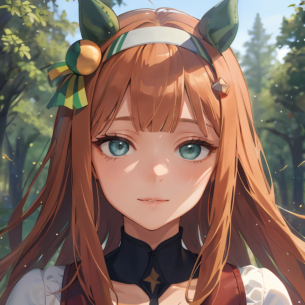Masterpiece, Best Quality, close up, face shot,
silence suzuka \(umamusume\),beatiful face, ssmile, Eyes wide open, strong wind, shiny eyes, ноч, Fireflies, Pine Forest Chiska Leather, ruddy necks