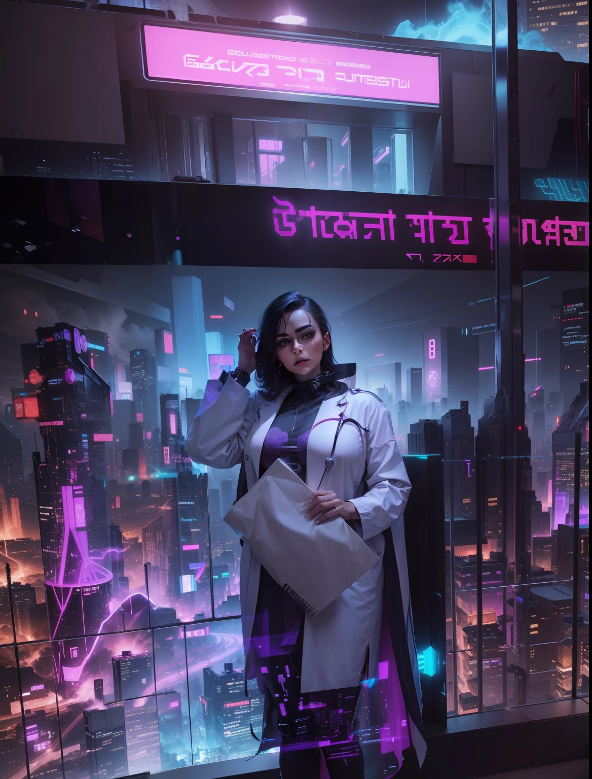 change background cyberpunk doctor, beautiful girl, Ultra realistic, 8k