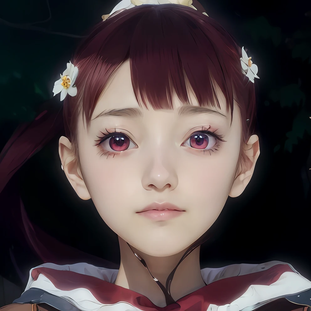 ultra realistic 8k cg, masterpiece, ((ultra detailed background, delicate pattern, intricate detail)), (highly detailed, fine details), best quality, (photorealistic:1.4),beautiful lighting, absurdres, RAW photo, film grain, ((medium breasts, slim girl, close-up, portrait)), anime girl with red hair and a white shirt and a red bow, anime visual of a young woman, close up of a young anime girl, shalltear from overlord, anime visual of a cute girl, shalltear bloodfallen, today's featured anime still, portrait of an anime girl, rin, still from anime, screenshot from the anime film