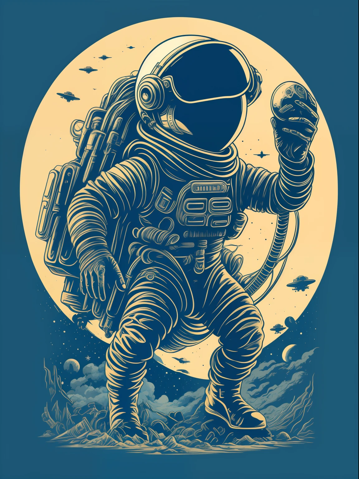 retrto design, vintage art, t-shirt design of alien