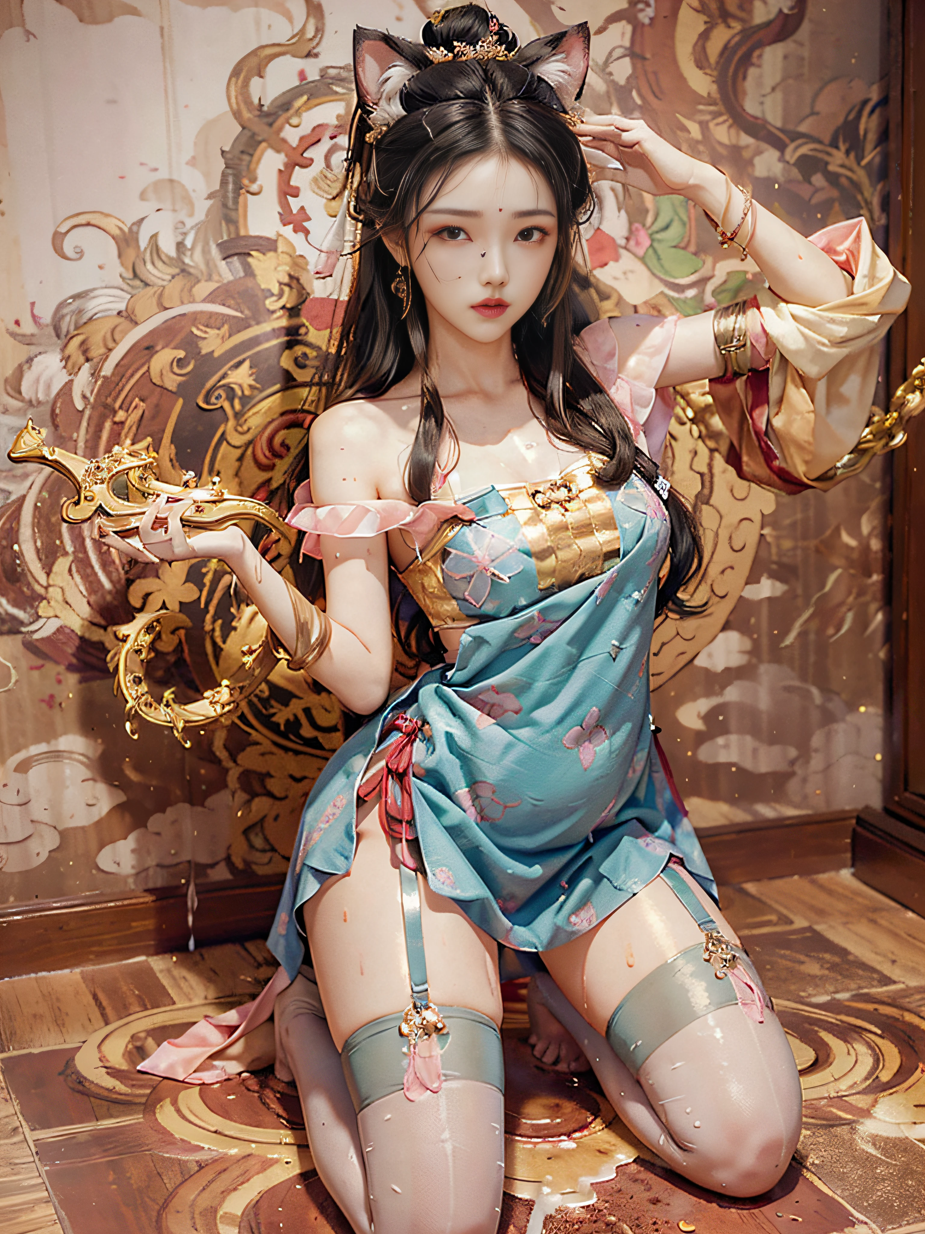 (Hyper-realistic), (illustratio), (A high resolution), (32K), (extremely higly detailed), (Most Best Illustration), (美丽细致的眼睛), (best qualtiy), (ultra - detailed), (tmasterpiece), ( the wallpaper), (Detailed and delicate face), 独奏,peeing self,Pee on the legs,Surrounded by other people,Highly Detailed Face and Skin Textur,Detailed eyes,二重まぶた,Hairpins twist woven balls,Wear large-rimmed glasses,Dressed in pink tulip fairy, Sweet pure lustful lace print embroidery looks through the clothes,Wearing cat ears,spreads her legs apart,Kneeling on both knees,Nervously bow your head,is shy,Embarrassing provocation and shock,Stand with your legs spread,On the floor of a dry men's toilet,A small puddle of her own urine formed around her feet, Very eager to pee, urinating, Wet yourself, Urine discharge, streaming tears, dreads, be desperate, panicking, high detal,October pregnancy potbelly ballet,Wear ballet shoes,(dynamicposes),1 rapariga, Play the lute on the toilet in the bathroom,White wavy hair, korean people, heterochromatic eyes, small mole under eyes, ((aprons)), Bigchest, Long legs, Tightens abs,Wear gold and silver jewelry,(Camel toes),(fishnet stockings),(pantyless),(No bra)