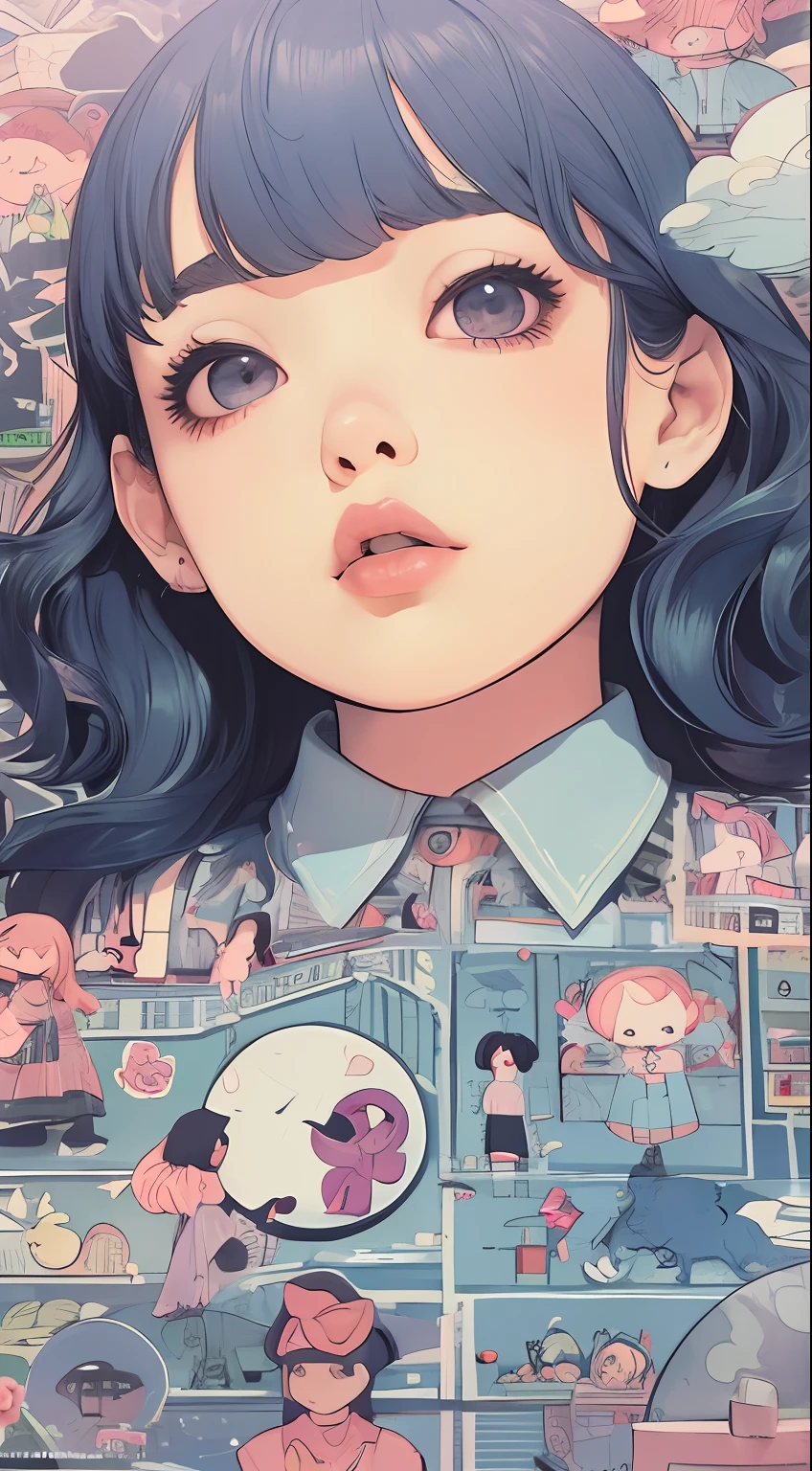 (masterpiece、top-quality)、1girl in、Collared shirt、skirt by the、Wavy Longhair、asymmetrical bangs、waving at viewer、face perfect、beautiful countenance、A charming、big gorgeous eyes、Soft smile、perfect slim fit body、Luxurious flowers、Lots of Casablanca、bright colour