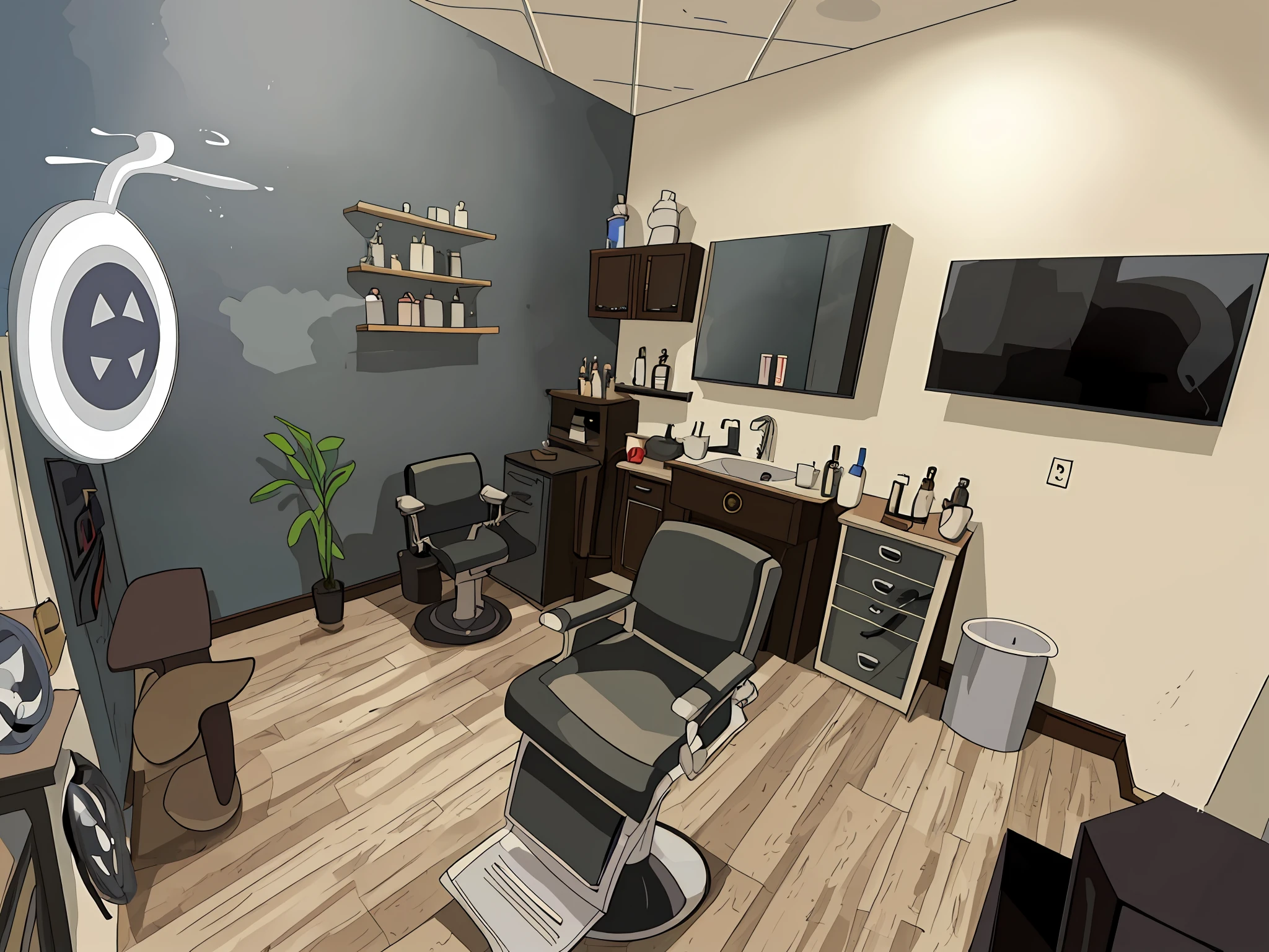 turn this barbershop to cartoon style, without characters