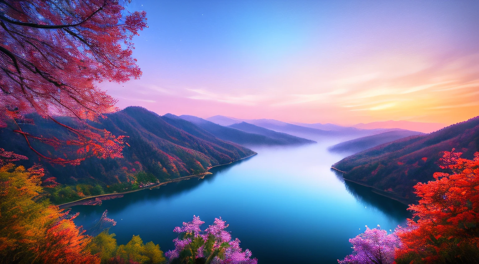 masterpiece, best quality, high quality,extremely detailed CG unity 8k wallpaper, A tranquil and peaceful scene, featuring a serene lake nestled among rolling hills and surrounded by a verdant forest, with a misty morning fog that adds an air of mystery and enchantment, artstation, digital art, intricate, trending, muted colors, artstation, digital illustration, intricate, trending, pastel colors, oil paiting, award winning photography, Bokeh, Depth of Field, HDR, bloom, Chromatic Aberration ,Photorealistic,extremely detailed, trending on artstation, trending on CGsociety, Intricate, High Detail, dramatic, art by midjourney