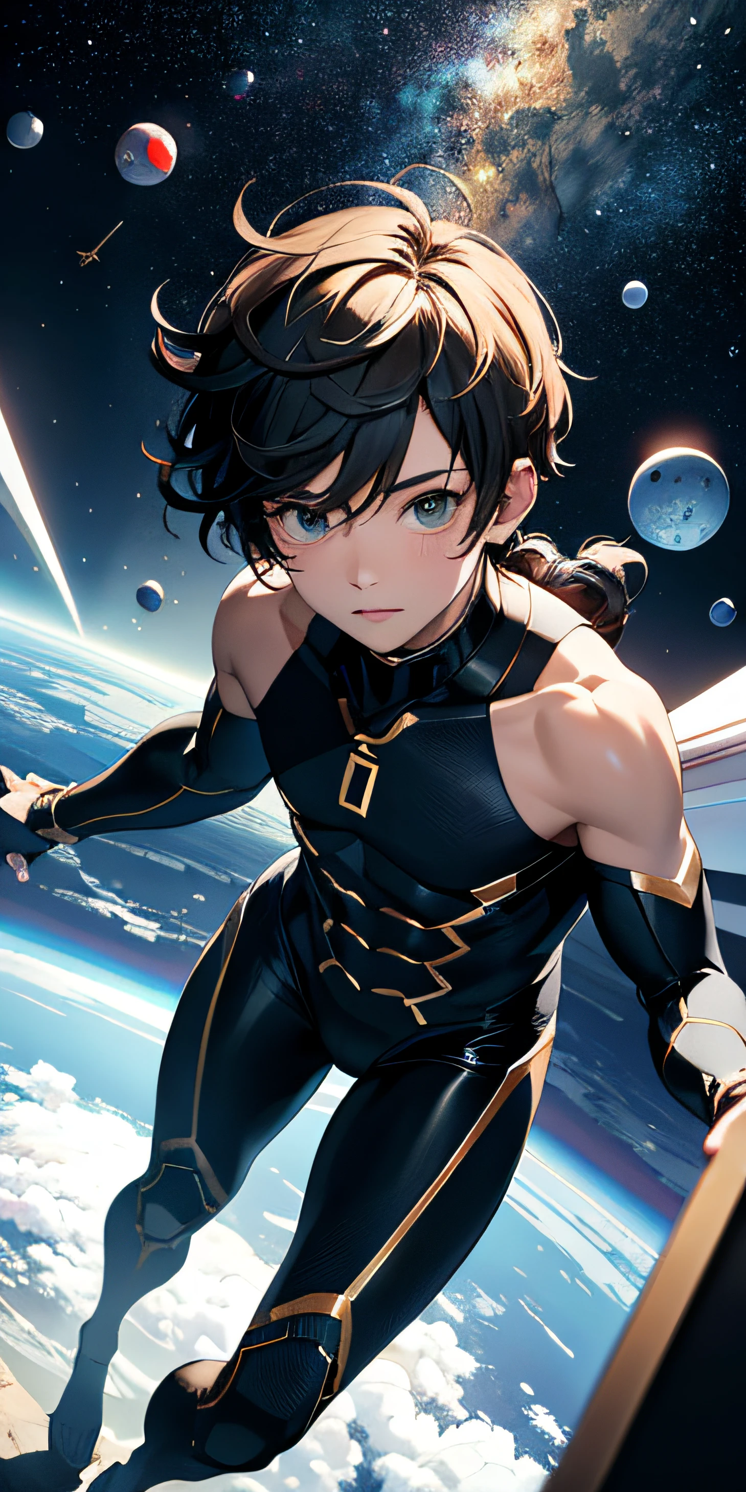 ridiculous resolution, high resolution, (masterpiece:1.4), super detailed, 1boy, seen from above, space, floating, --v 6