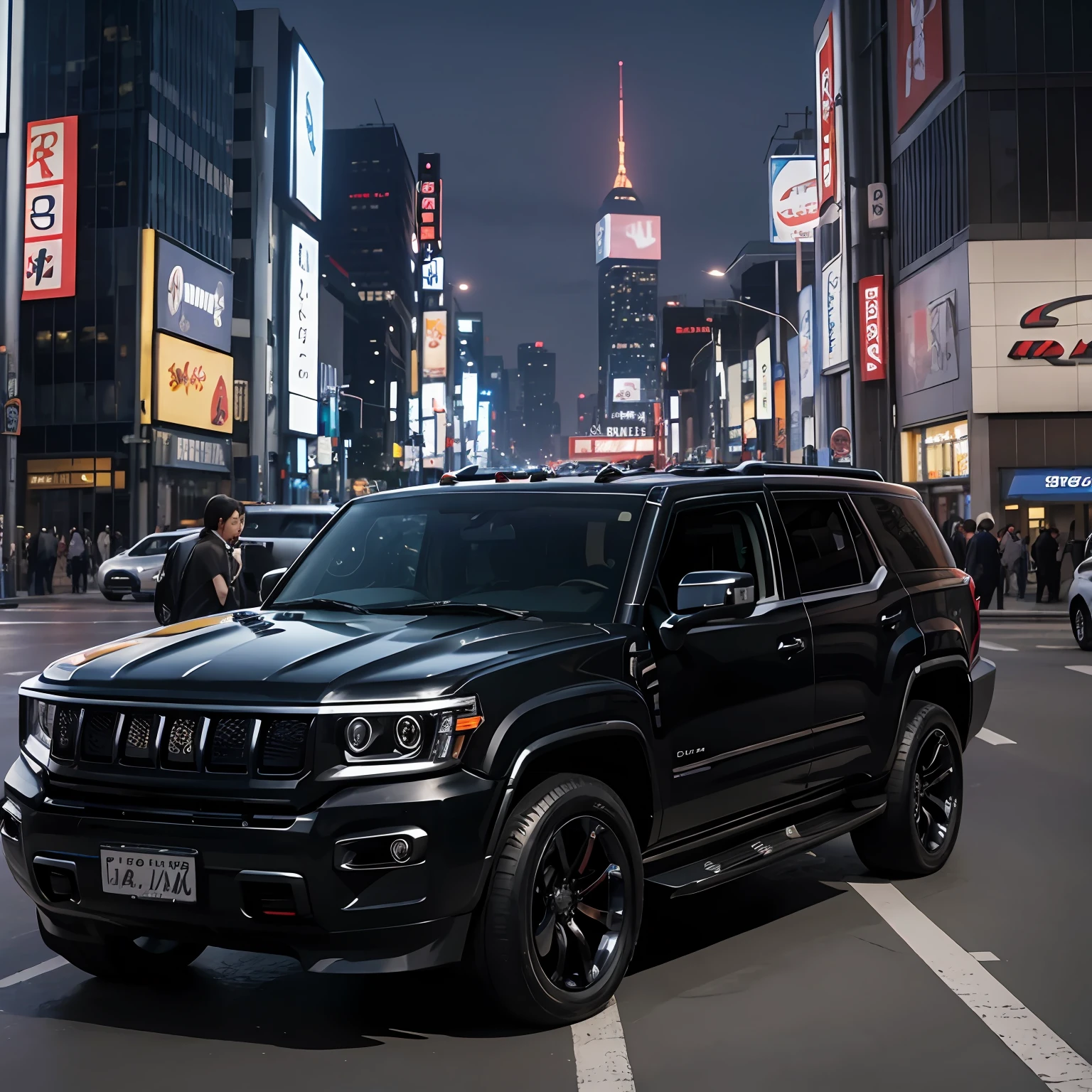 SUV Luxury Cars、２１inch wheels、lowdown、The world's largest Hummer、Live Action、Shinjuku at night