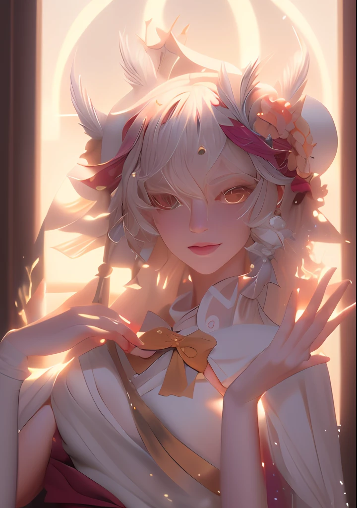 anime girl with a flower crown and a bow tie, detailed fanart, yandere intricate, delicate androgynous prince, korean art nouveau anime, loli, inspired by Bian Shoumin, ((wearing aristocrat robe)), highly detailed exquisite fanart, zerochan art, beautiful androgynous prince, nagito komaeda, zerochan, from touhou, lowres,exquisite digital illustration, detailed digital drawing,digital anime illustration, a beautiful artwork illustration, detailed matte fantasy portrait, beautiful line art, great digital art with details, goddess. extremely high detail, 4k detailed digital art, stunning digital illustration, digital fantasy illustration,((Best quality)), ((masterpiece)), (detailed:1.4), 3D, an image of a beautiful female,HDR (High Dynamic Range),Ray Tracing,NVIDIA RTX,Super-Resolution,Unreal 5,Subsurface scattering,PBR Texturing,Post-processing,Anisotropic Filtering,Depth-of-field,Maximum clarity and sharpness,Multi-layered textures,Albedo and Specular maps,Surface shading,Accurate simulation of light-material interaction,Perfect proportions,Octane Render, Two-tone lighting,Wide aperture,Low ISO,White balance,Rule of thirds,8K RAW,subsurface scattering, best ratio of four fingers and one thumb