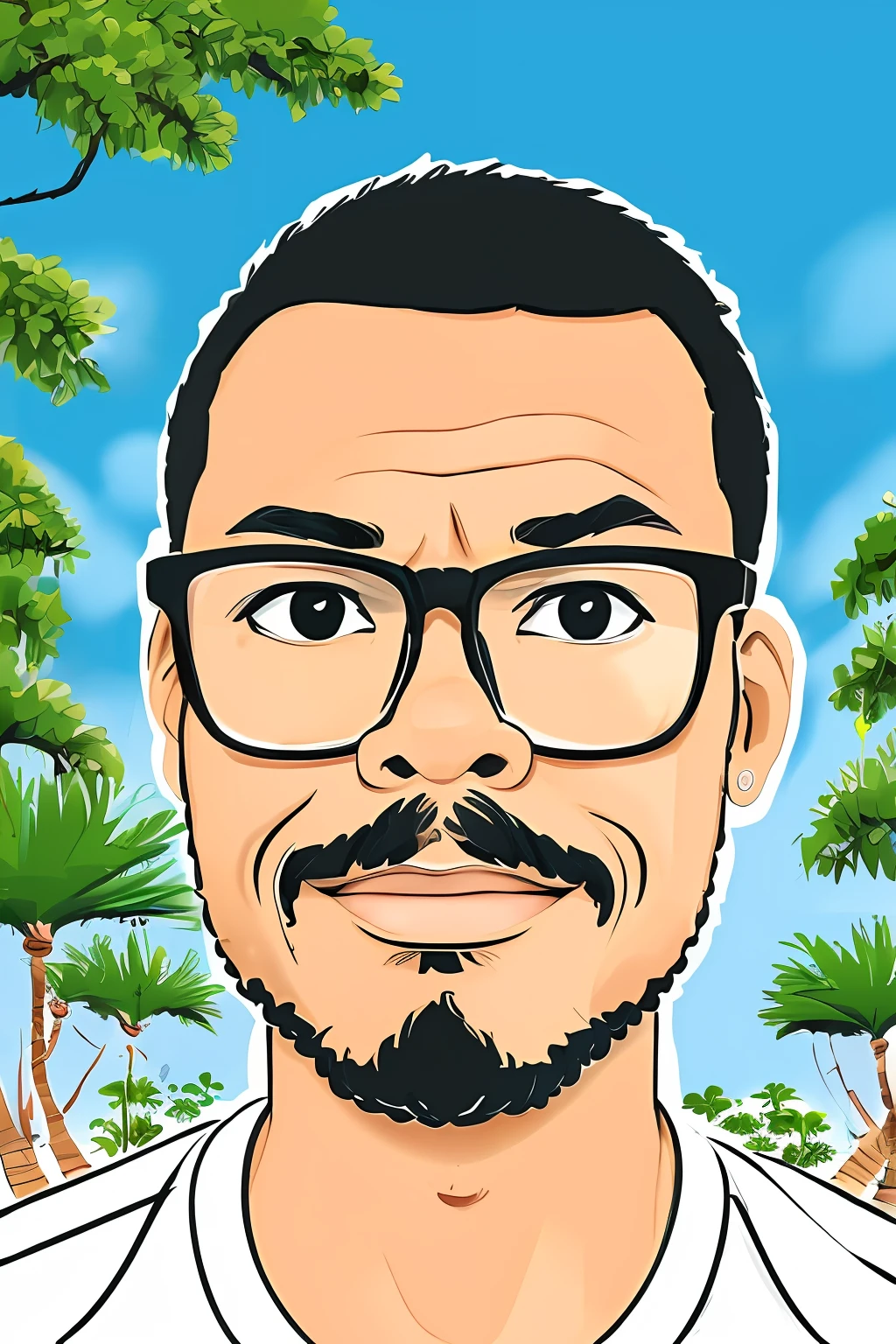 guttonerdjul23, (2d illustration:1.5) do garoto de 3 anos de idade, light skin tone wearing glasses, correndo por um parque, camiseta preta e bermuda safari, Front view, olhando diretamente para o espectador, short hair, olhos castanhos, (estilo dos desenhos animados:1.5), desfocar fundo