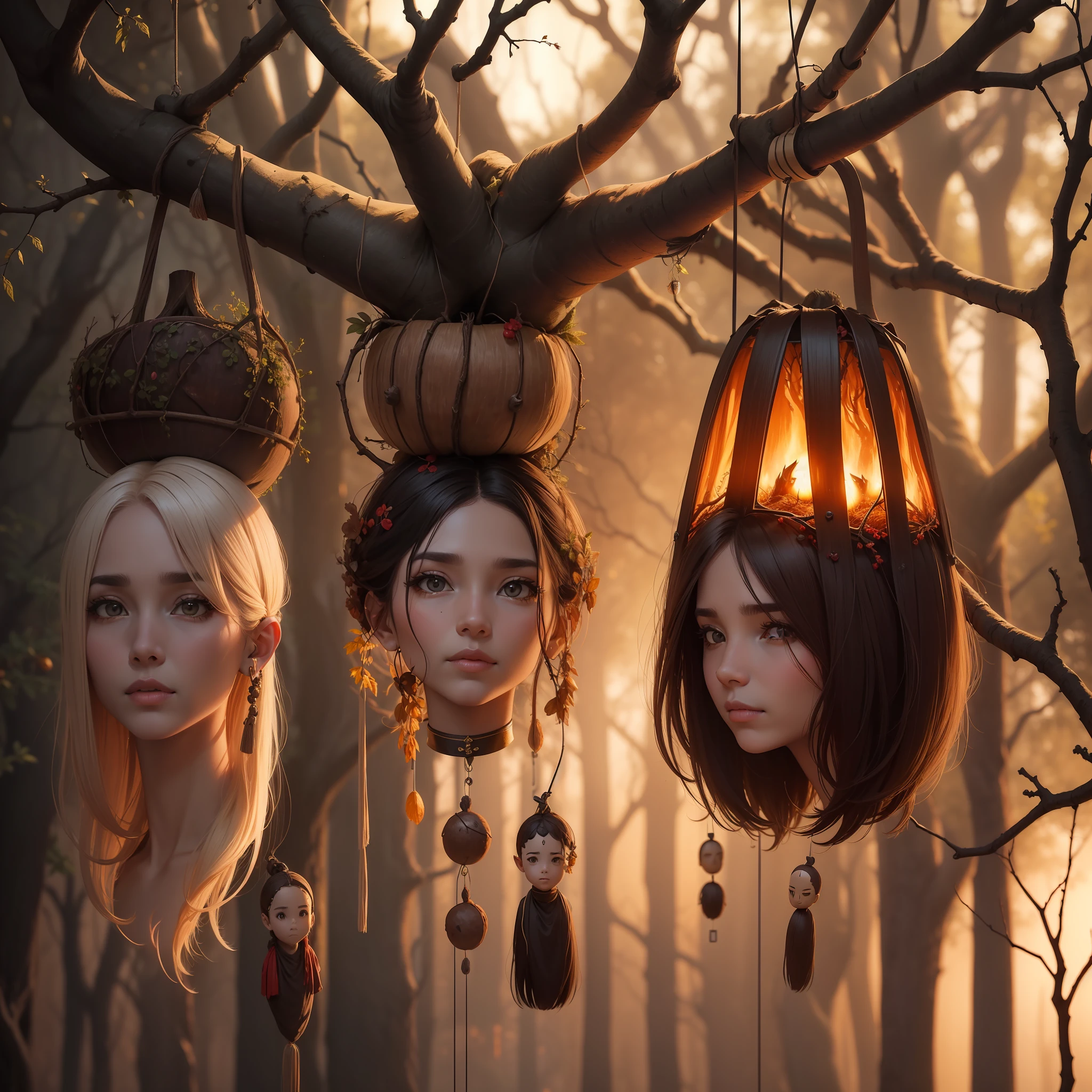 1 ancient ent muitos ramos ((((heads hanging from branches)))), ent do inferno, fantasia sombria,