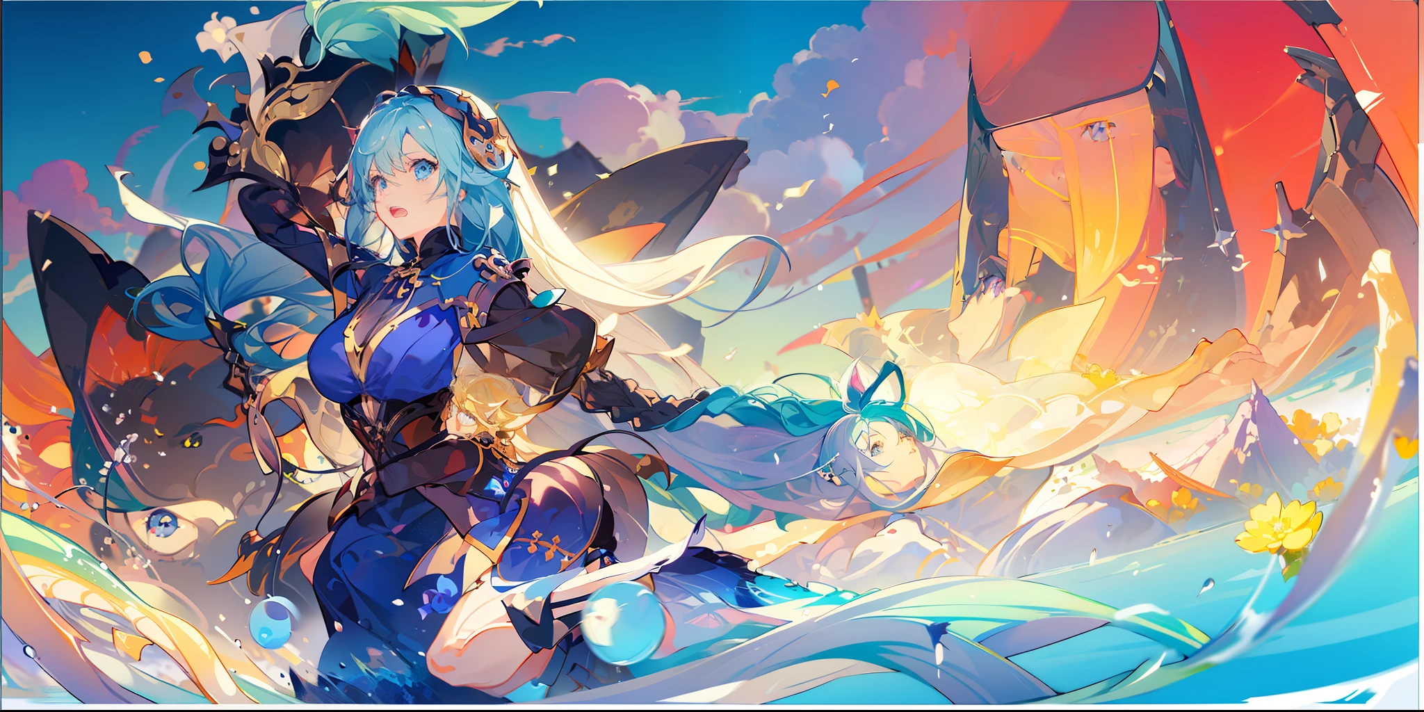 Anime girl with long hair and blue dress on board, Kushatt Krenz Key Art Women, Artgerm Plat, ! Dream Artgerm, Artgerm on ArtStation Pixiv, 2. 5 D CGI anime fantasy artwork, WLOP and Sakimichan, Deviantart ArtStation CGSCOSIETY, Fantasy art style