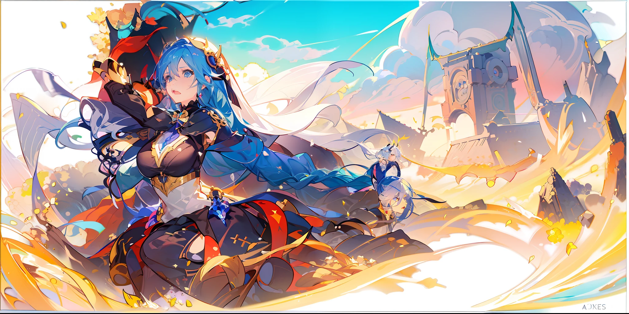 Anime girl with long hair and blue dress on board, Kushatt Krenz Key Art Women, Artgerm Plat, ! Dream Artgerm, Artgerm on ArtStation Pixiv, 2. 5 D CGI anime fantasy artwork, WLOP and Sakimichan, Deviantart ArtStation CGSCOSIETY, Fantasy art style