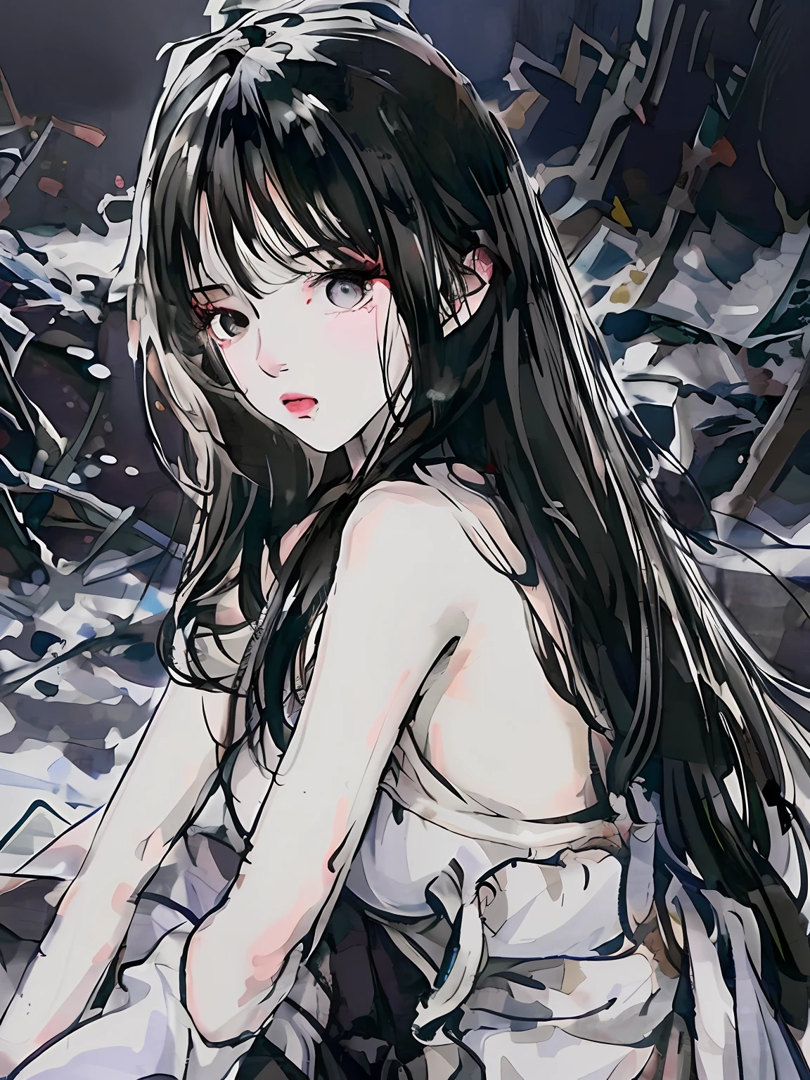 best qualtiy， tmasterpiece， 超高分辨率， （realisticlying：1.5）， RAW photogr， 1girll， bshoulders， in the darkness nigth， deep shading， low tune， cold light， Sexy look， with short white hair