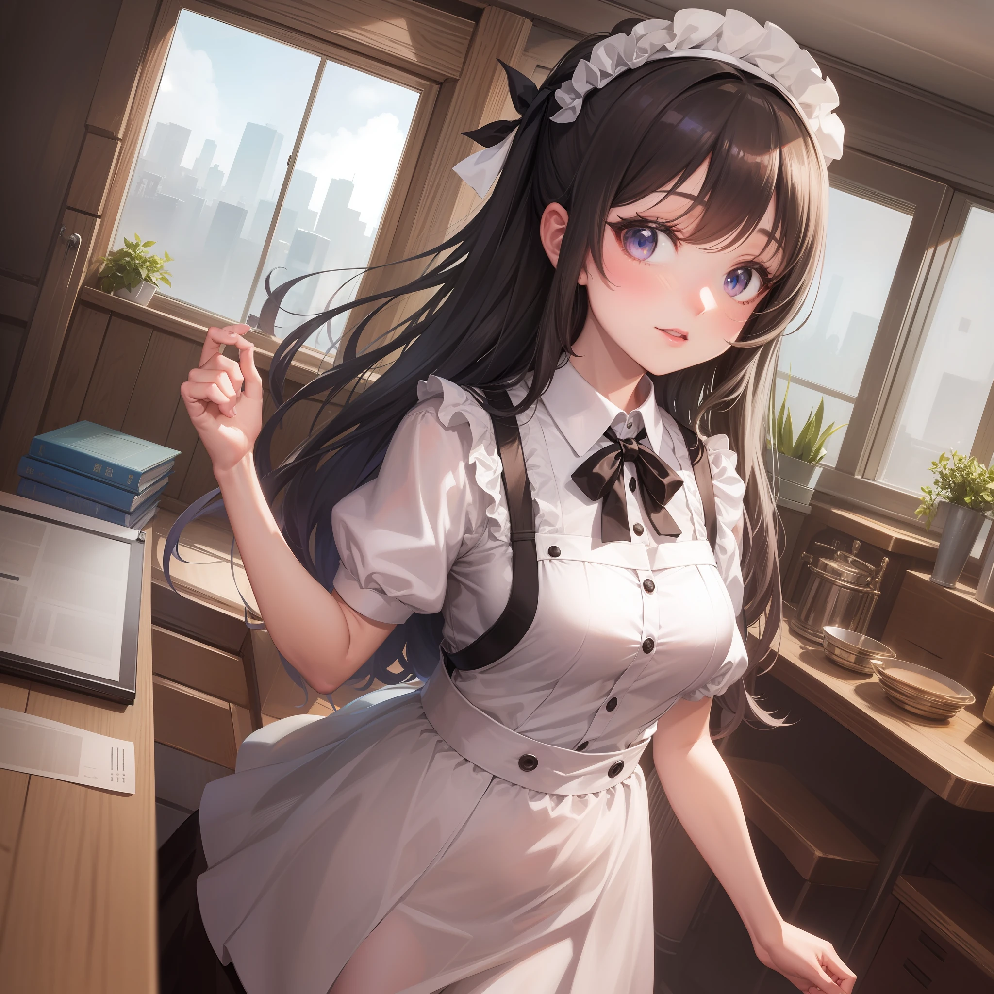 Cute s top-quality masterpiece Normal five fingers Glossy hair Maid café clerk
