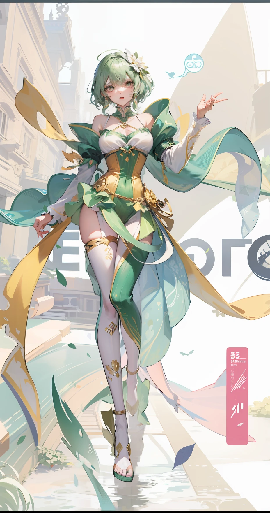 Anime characters in green dresses and gold dresses, Pisif, Middle Metaverse, Anime goddess, cutecore, Pisif 3DCG, Pisif style, trending on artstation pixiv, An anime cover, Artistic cover, Digital art on Pisif , trending on cgstation, Guweiz in Pixiv ArtStation, Pisif Contest Champion