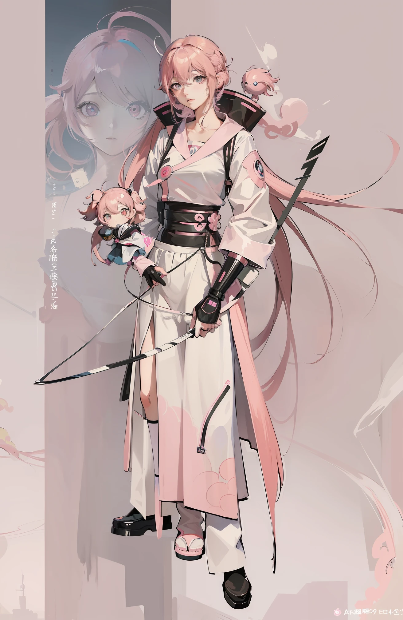 anime girl with pink hair and a white shirt and black skirt, humanoid pink female squid girl, pink twintail hair and cyan eyes, anime girl named lucy, Anime manga robot!! Anime girl, madoka kaname, Junko Enoshima, anime girl of the future, style of magical girl, female anime character, junko enoshima from danganronpa