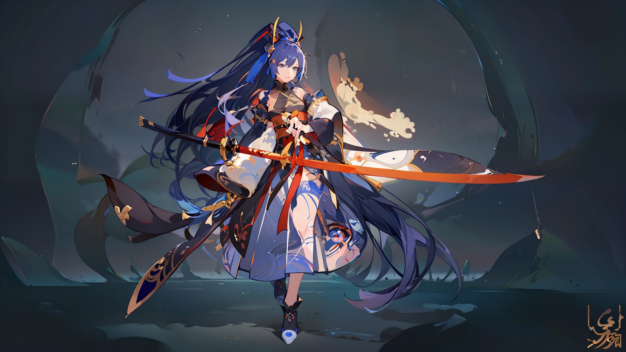a close up of a woman in a dress holding a sword, Onmyoji detailed art, onmyoji, Katana Zero video game character, 3 D rendering character art 8 K, chengwei pan on artstation, Ayaka Genshin impact, onmyoji portrait, Keqing from Genshin Impact, 2. 5 D CGI anime fantasy artwork