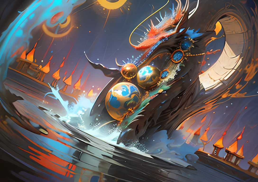 (Top quality)The most noble chalice,A wonderful surge of magic in the hearth,Chinese fantasy culture fusion, Poseidon appeared,Mysterious and dreamy scene，Show the fantasy colors of China，A powerful vortex burning in an alchemical furnace,Gorgeous water vortices produced by fluid dynamics,Surreal water art display,Colorful luminous cores bloom in the stove,Creating a mystical atmosphere.