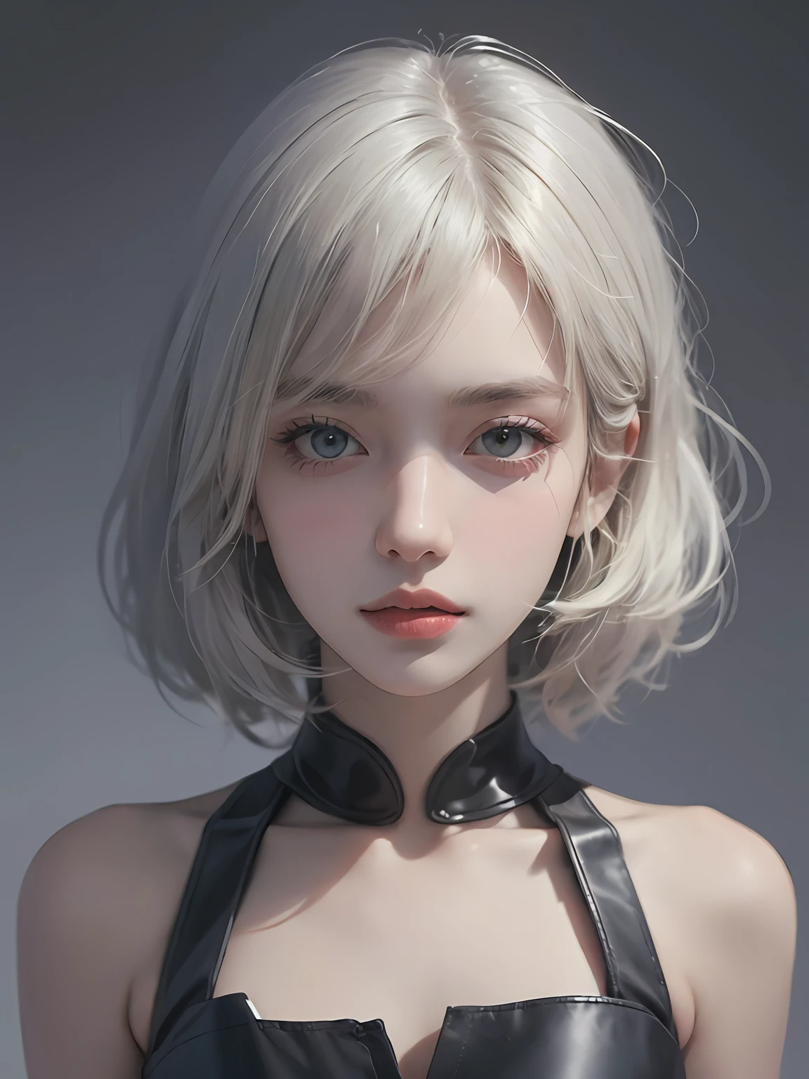 best qualtiy, tmasterpiece, 超高分辨率, (realisticlying:1.5), RAW photogr, 1girll, bshoulders, in the darkness nigth, deep shading, low tune, cold light, Sexy look, with short white hair,24 year old female model face,Particularly bright light,a matural female