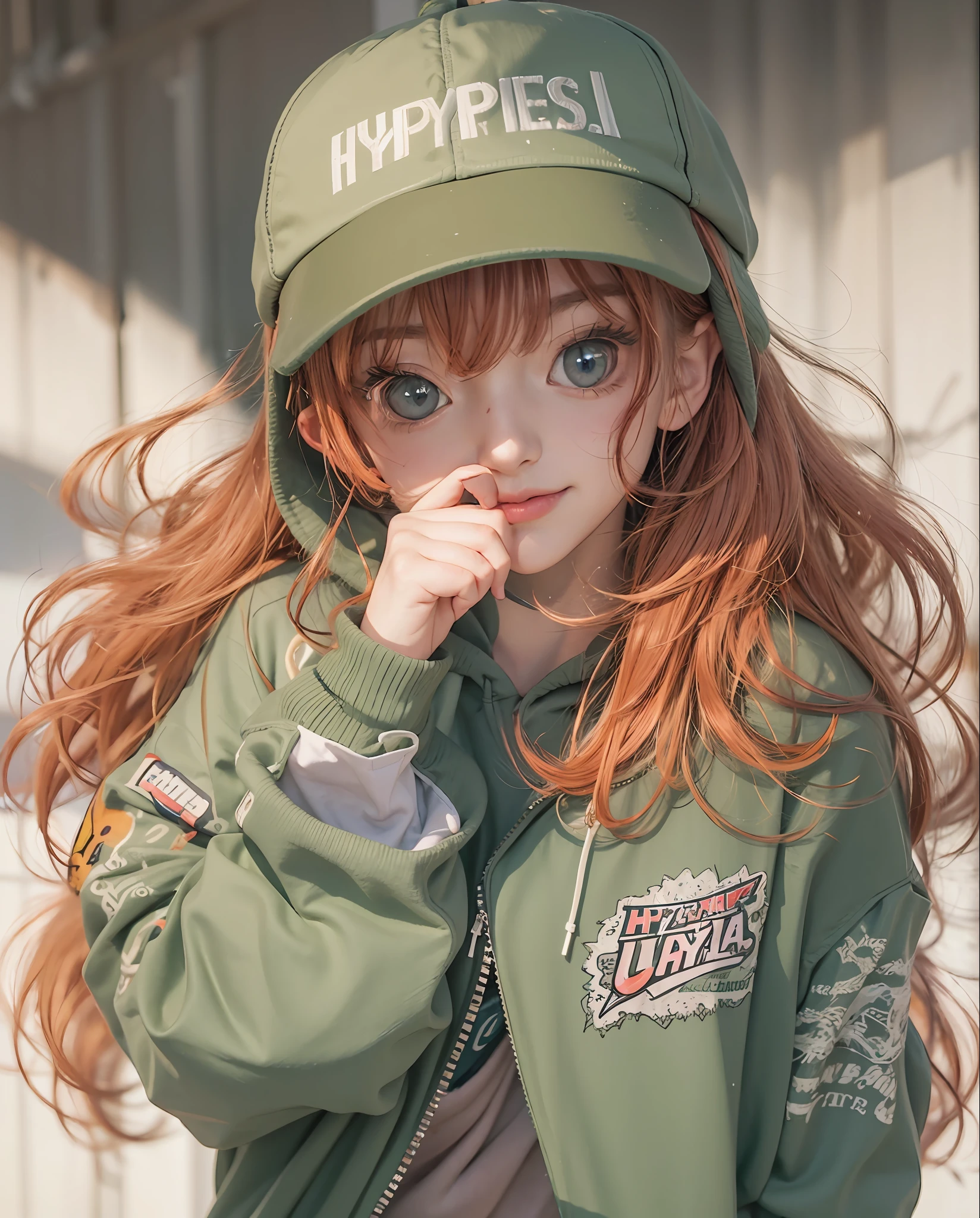 /Draw [retro anime:1.5], Old anime, 1980s \(Style\), 1990's \(Style\), watercolor paiting \(Medium\), 1girl in, breasts, Midliff Hoodie, Red hair, Short hair, Green eyes, Small breasts, Fit, wide hips, Solo, 1girl in, Baseball Cap, [Perfect hands:1.8], ((sneakers)), (hyperdetails:1.5), [Detailed], ((Best Quality)), ((masutepiece)), (Soft light, sharp:0.3), {Illustration}, (Illustration, nffsw, Unreal Engine, Sharp Focus,), By quality, Best Quality, Official art, ultra detailed texture, Ultra detailed hands, (Tomboy), {manga cover style}, Cute face, (Manga cover:0.3), (Full body:0.5), (Concept art:0.8). (Baggy pants:0.3), (Round Ass)