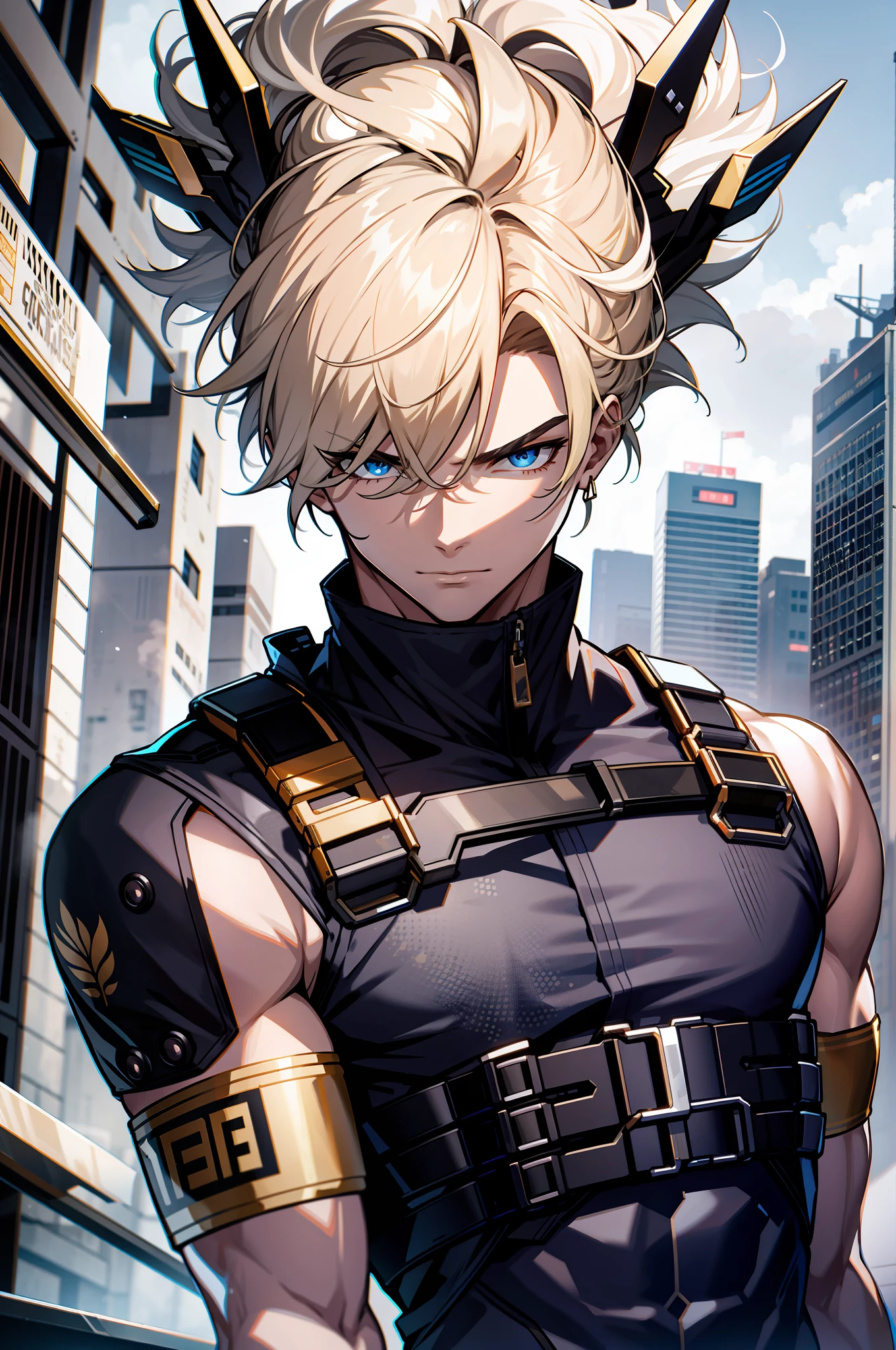 Pectoral muscles are fuller,golden hair color,muscles full