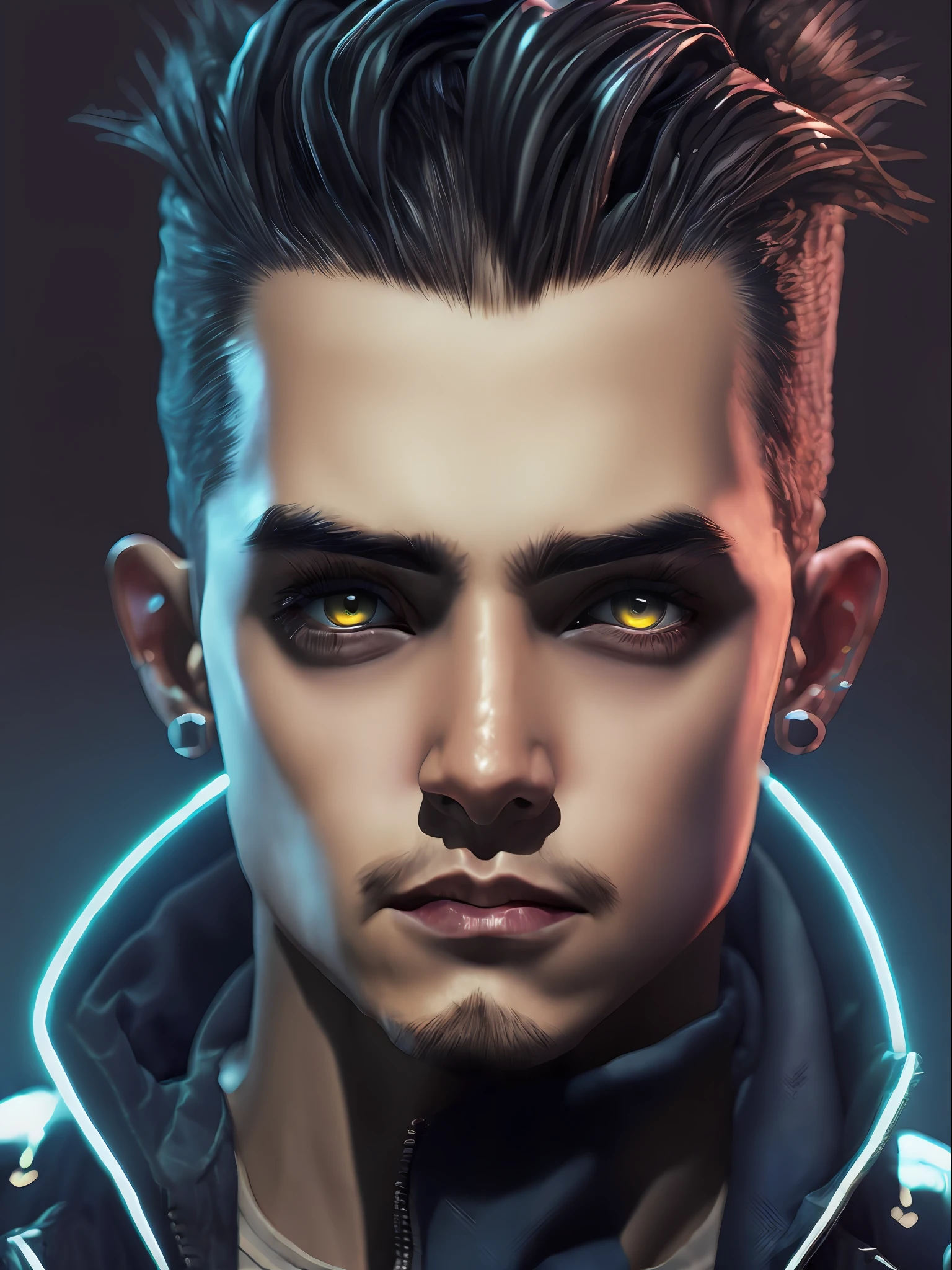 Change background to cyberpunk, cyberpunk handsome boy, realistic face, cyberpunk theam, 4k ultra graphics, change boy 's clothes to cyberpunk clothes, Mela