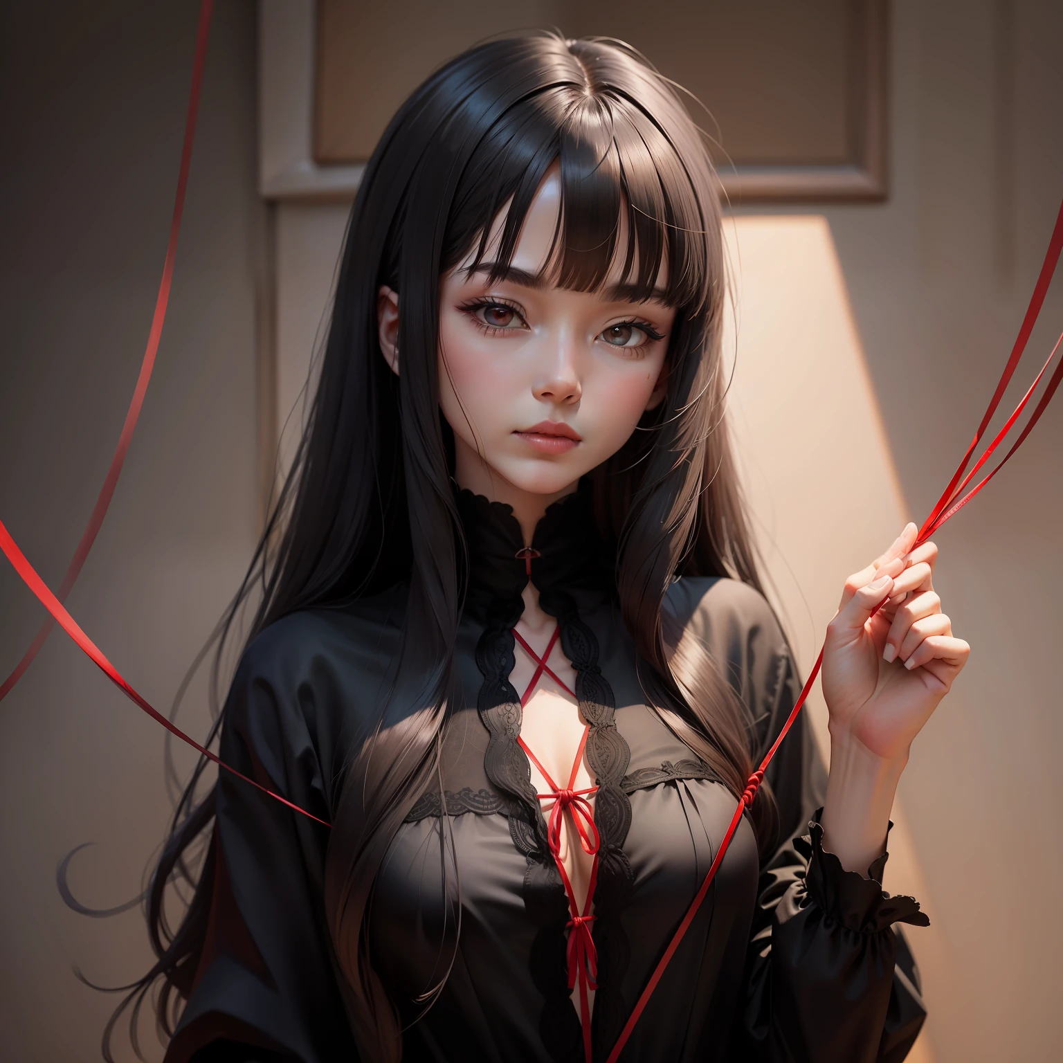 blacksilk，red string