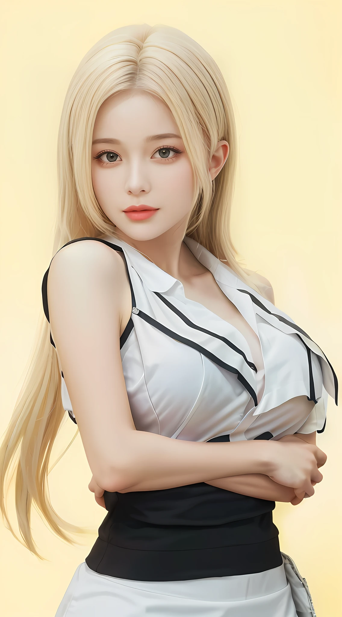 best qualtiy， tmasterpiece， 1girll， beauitful face， （photograph realistic：1.3）， edge lit， （highdetailskin：1.2）， 8K, Ultra HD， digital SLR camera， high high quality， A high resolution， 4K， 8K， Bokeh， absurderes， Optimal proportions of four fingers and one thumb， （realisticlying：1.3）， Cute 1girl， In a white blouse shirt， mediuml breasts， short  skirt，shift dresses