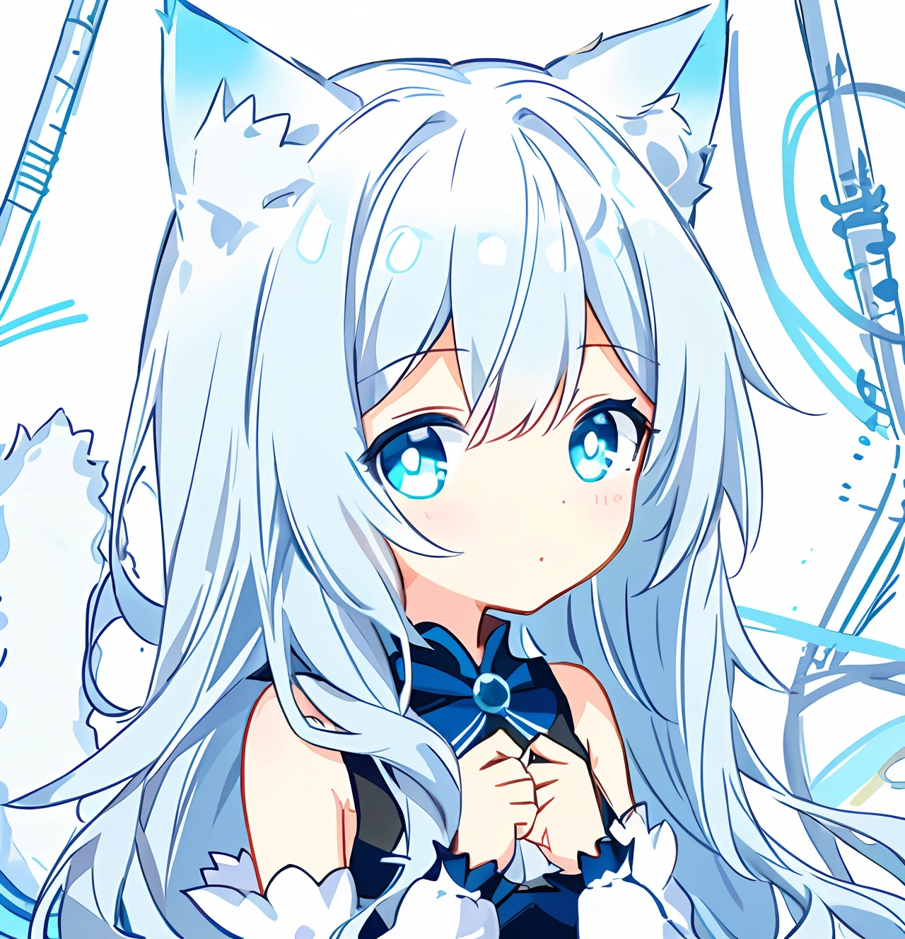 Anime girl with long white hair and blue eyes - SeaArt AI