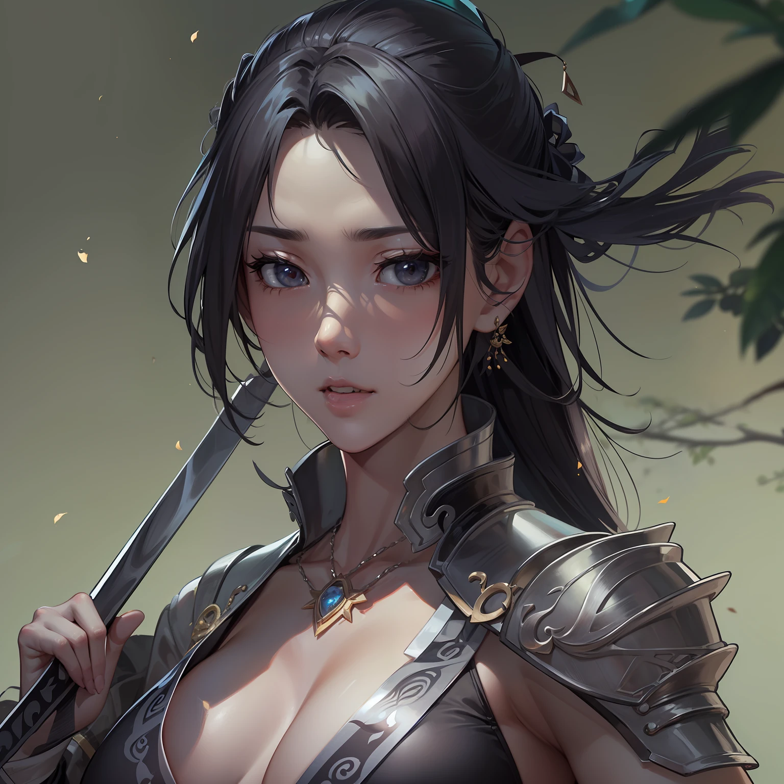 masterpiece、top-quality、hight resolution、独奏、Neat and clean woman、Black underwear and platinum armor、cabelos preto e longos、full body Esbian、((arm behind back))、Long sword in both hands、((top-quality、8K、masterpiece:1.3))、old city、Crisp focus:1.2、Beautiful woman with perfect body shape:1.4、Slender Abs:1.2、((layers-Cut、Colossal tits:1.2))、(Sateen、Street:1.2)、Highly detailed facial and skin texture、A detailed eye、Master of martial arts,Quiet look、