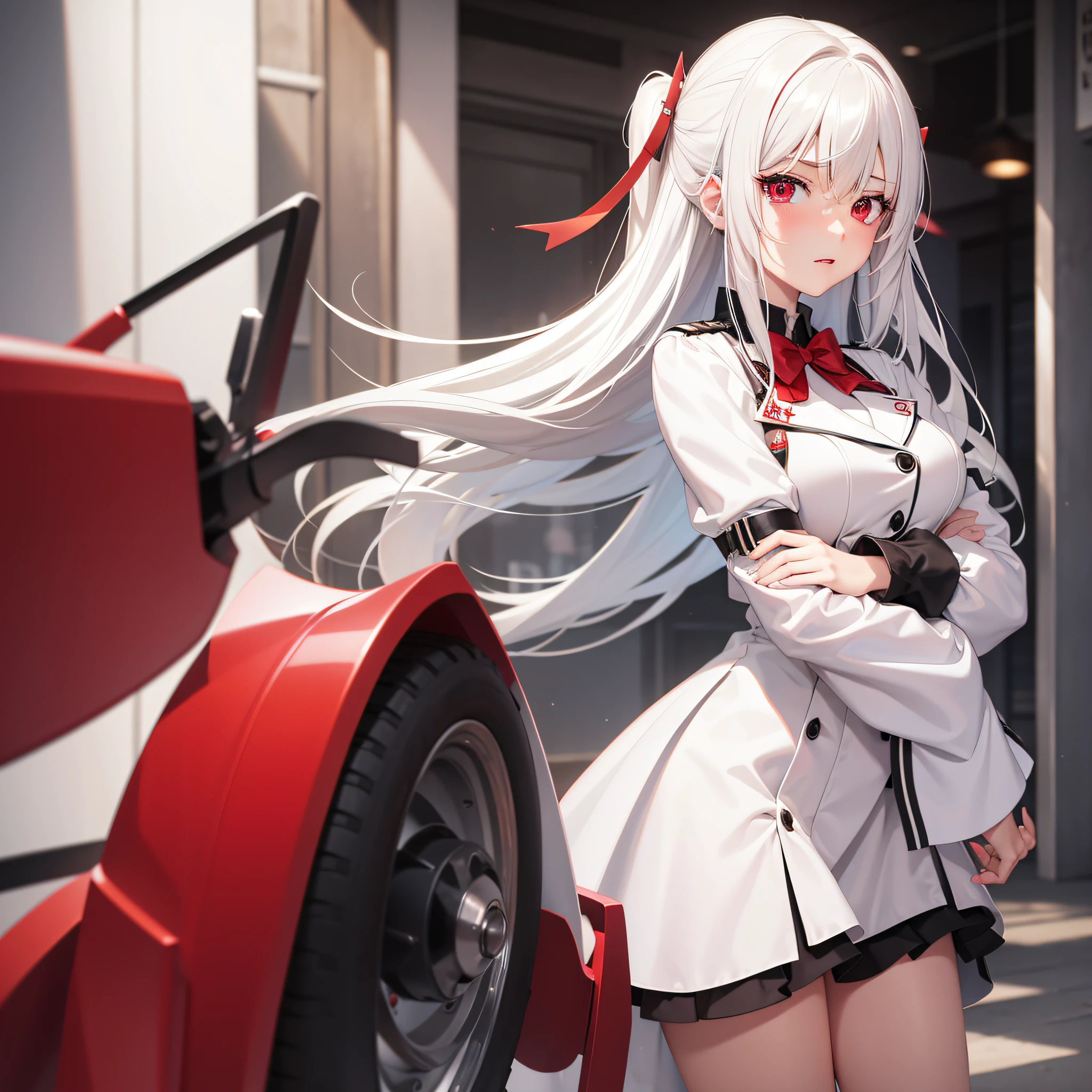 White-haired tsundere girl，Red-eyed tsundere