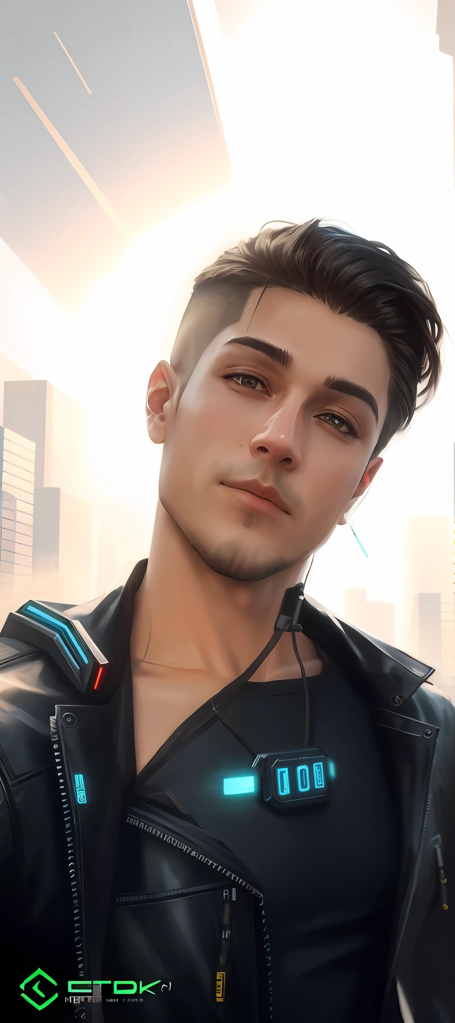 Change background cyberpunk handsome boy.8k ultra graphics and realistic face. Smooth hair.