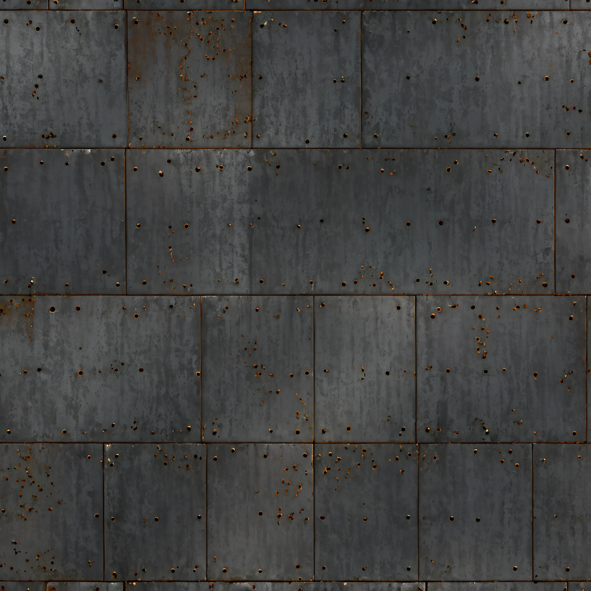 Solid sheet of rusty metal, Seamless rusty metal texture with streaks on top, Without screws, No rivets, crumpled sheet of metal, Damaged metal