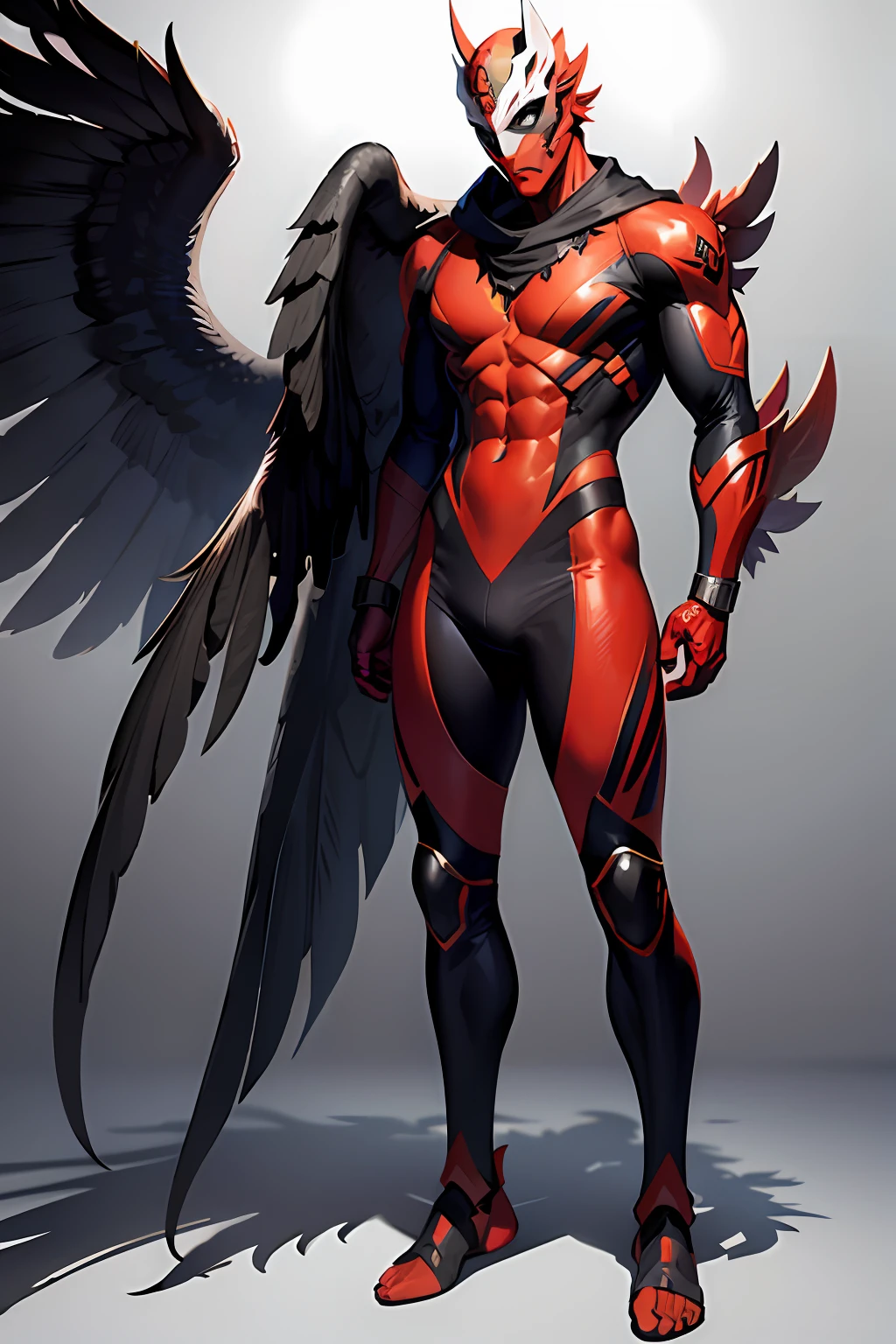 best qualtiy，Masterpiece，masks，inhuman，male，超高分辨率，Wings，tightsuit, Muscular, full bodyesbian，White full body armor，Abs，Thick legs。