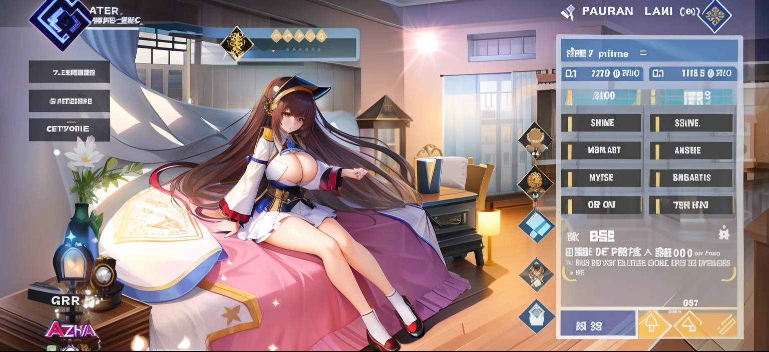 Anime girl sitting on bed wearing helmet, Fine details. Girl Front, girls frontline style, Girls Frontline CG, from girls frontline, Girl Front, girls frontline universe, azur lane style, A scene from the《azur lane》videogame, From Arknights, visual novels CG, in-game, in - game, 《azur lane》role, hanayamata,huge tit,nedium breasts