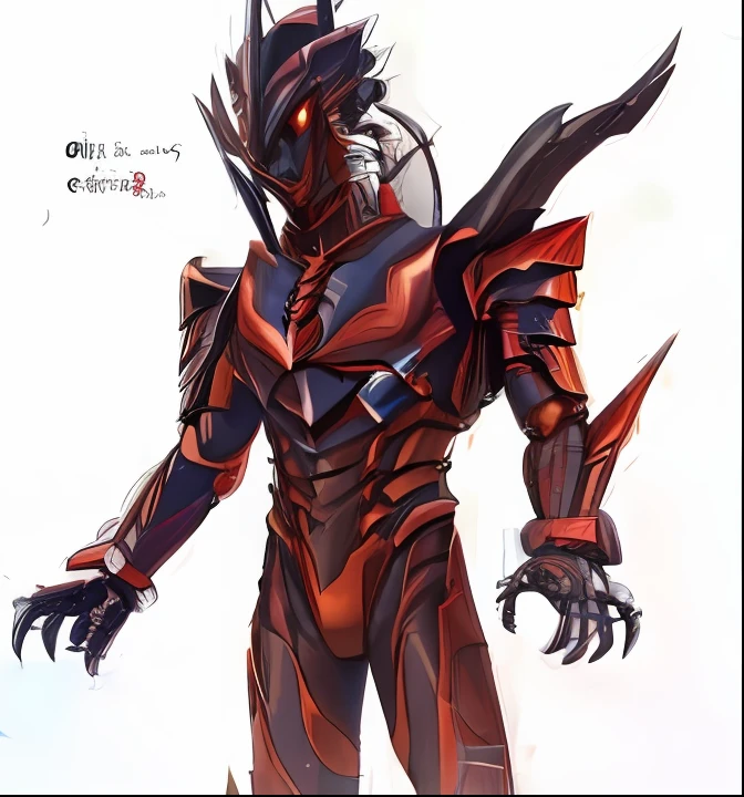 Close-up of demonic creatures dressed in red and black, guyver style, guyver dark hero, guyver, cyborg satan, Red demon armor, Humanoid form, Demon armor, kamen rider character, full body savage devilman, omoide emanon, full body devil man, human male demon, villain wearing a red oni mask