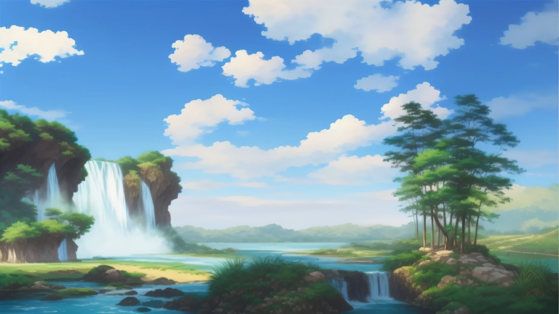 Draw a waterfall,There is a waterfall in the middle, anime landscape wallpapers, Anime landscape, beautiful anime scenery, anime countryside landscape, Anime landscapes, Anime Nature, anime nature wallpap, Anime background art, Detailed scenery —width 672, Anime landscape concept art, anime backgrounds, landscape artwork, Landscape wallpaper, View of Ghibli Studio, lindo cenario, scenery wallpaper