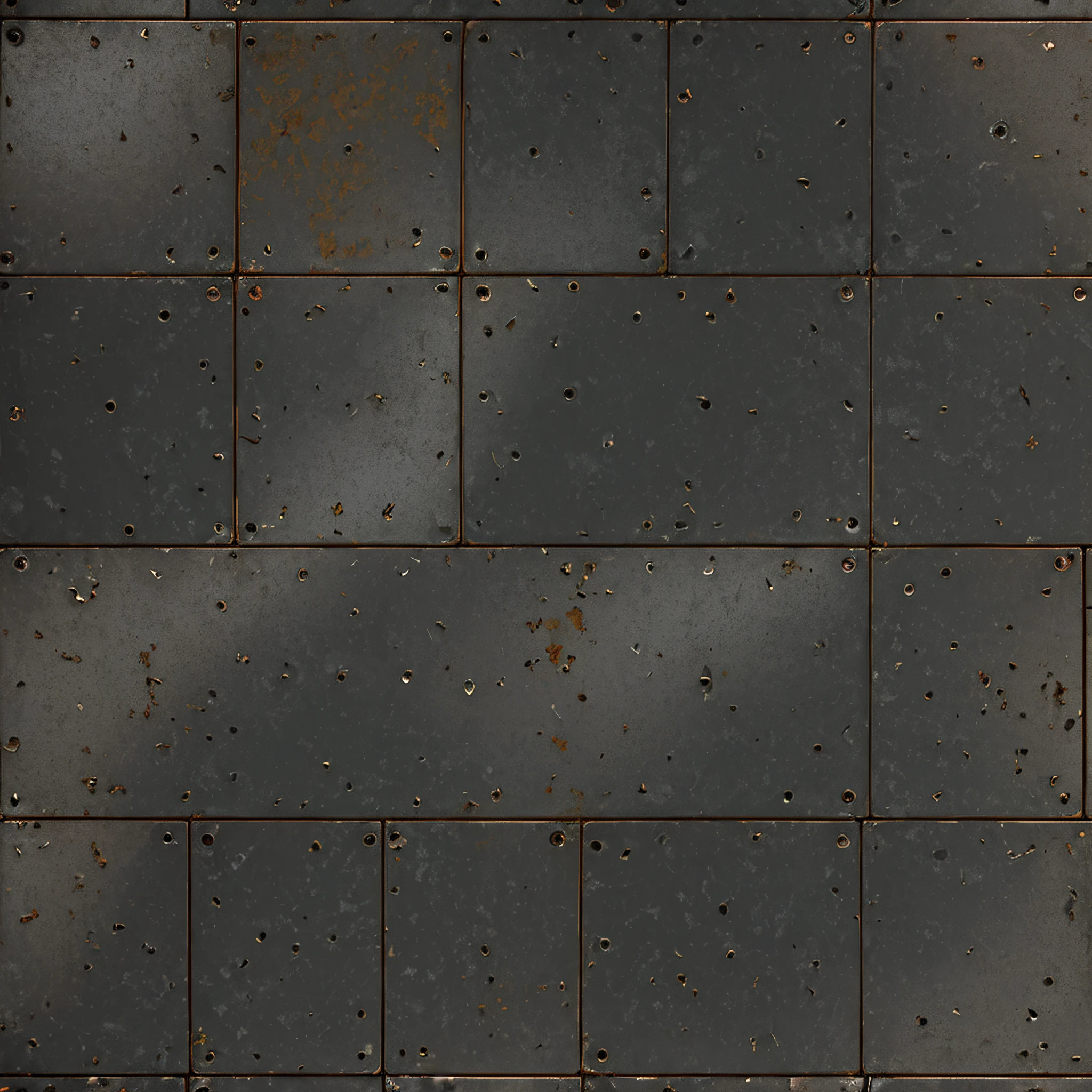 Solid sheet of rusty metal, shells on the metal plating, moss-covered sheets of metal, Seamless rusty metal texture with veins on top, Without screws, No rivets, Crumpled sheet of metal, Damaged metal