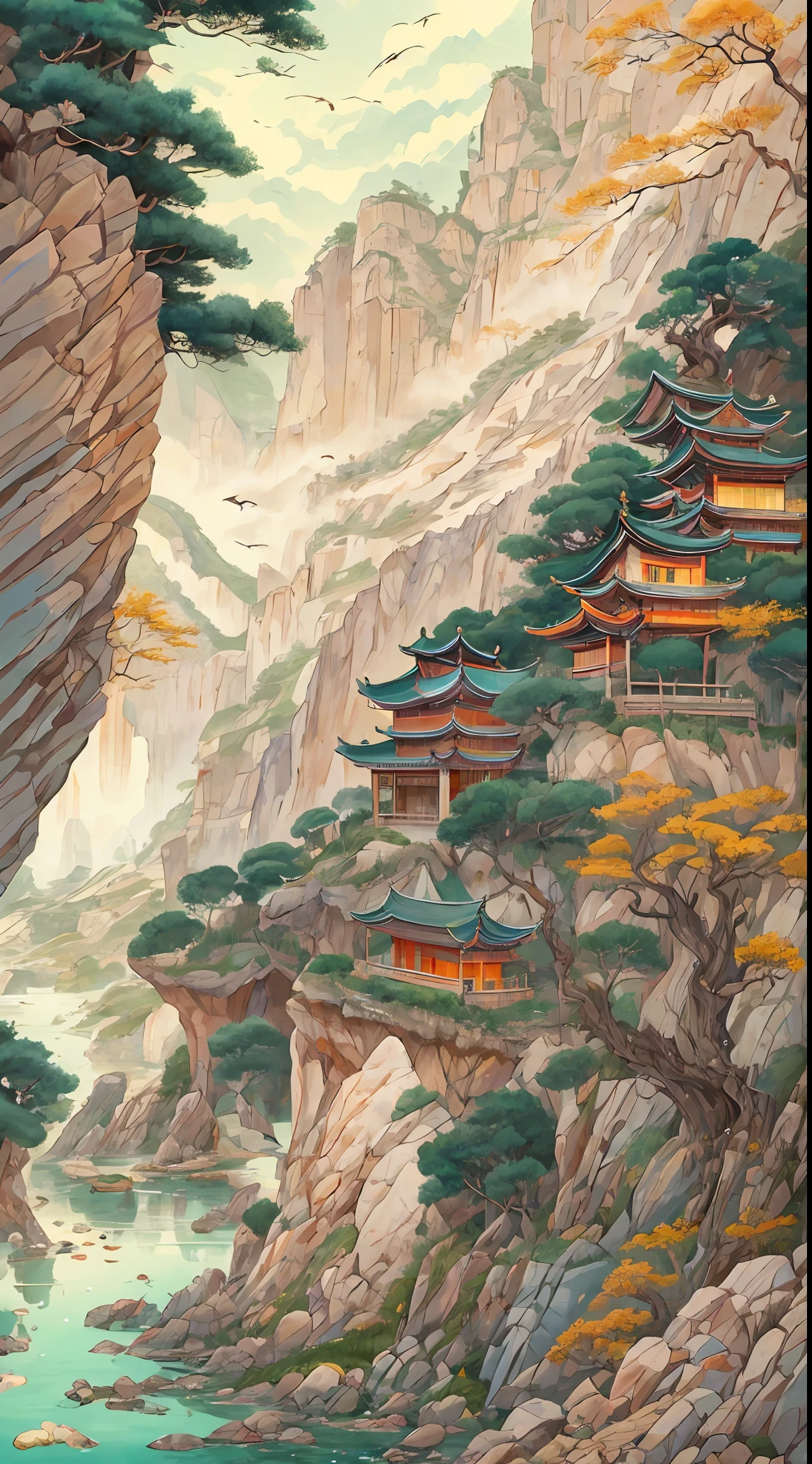 The dragon pulse is long,The terrain is ambitious。The spikes are tall and sky-high,Steep streams, sinking waters。In front of the mountain, there is a grass paved,There are strange flowers behind the mountain。Joe Pine Old Cypress,Ancient tree repair。Ravens fly wildly,Wild cranes and wild apes are all whistling。Under the cliff,Elk double,In front of the cliff,Badger fox right。Together, a dragon from afar,Nine curves and nine bays submerged veins。It is bordered by Yuhua Prefecture,A place of prosperity through the ages。Best quality, Ultra-detailed, Best shadow,8K,offcial art。