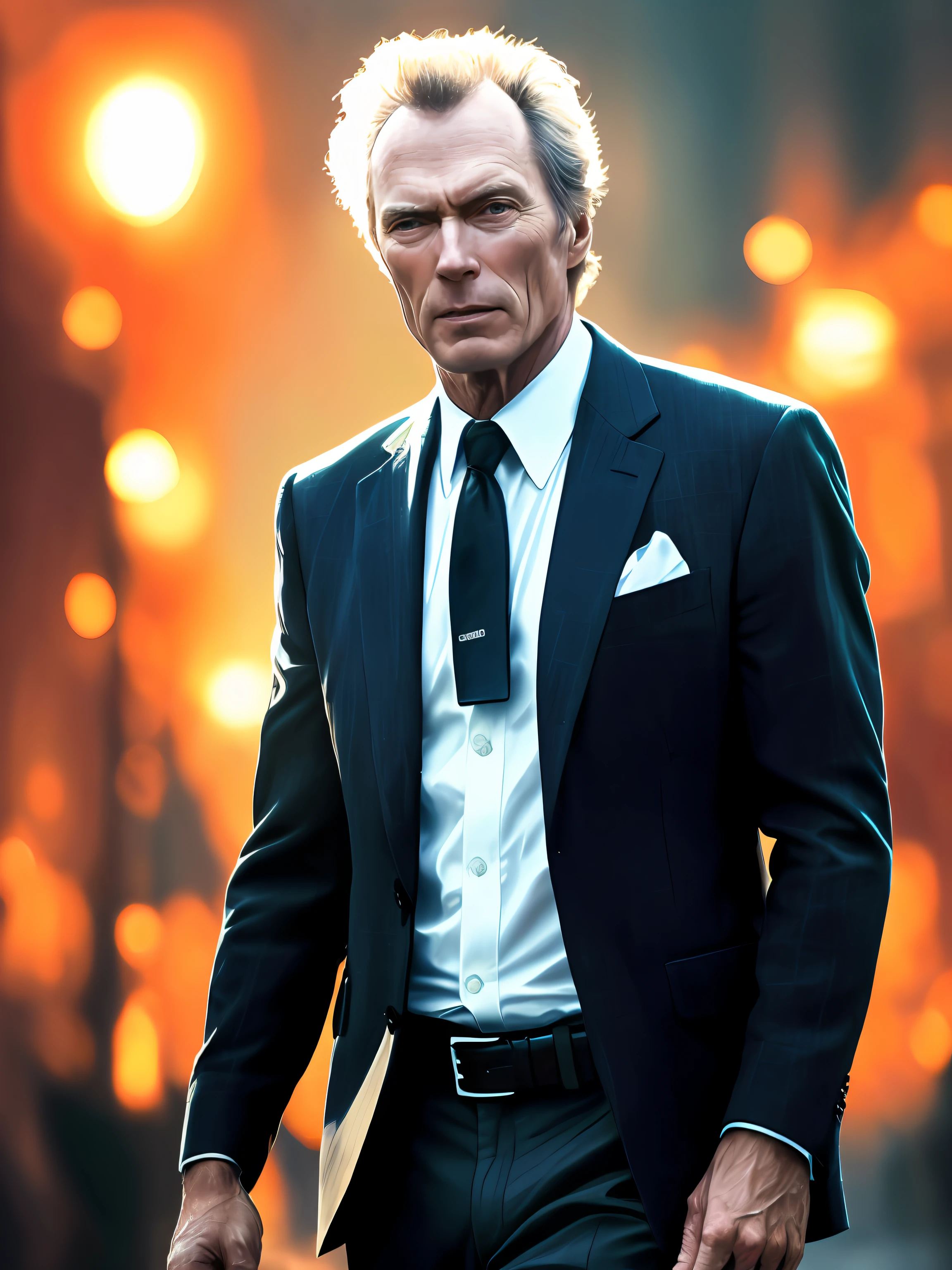 Modelshoot style, (the Extremely Detailed CG Unity 8K Wallpapers), Portrait of (Clint eastwood【BREAK】、(((年轻:1.3))), staring at us with a mysterious gaze,( Tweed jacket、Y shirt、neck tie、)Realistic, masutepiece, Highest Quality, ((scifi)), Lens Flare, ((light glow)), Unreal Engine, Digital Painting, Style-TronLegacy-8v-B, Trending on ArtStation, Trending on CGSociety, Convoluted, high detailing, Dramatic, Realism, beautiful and detailed lighting,