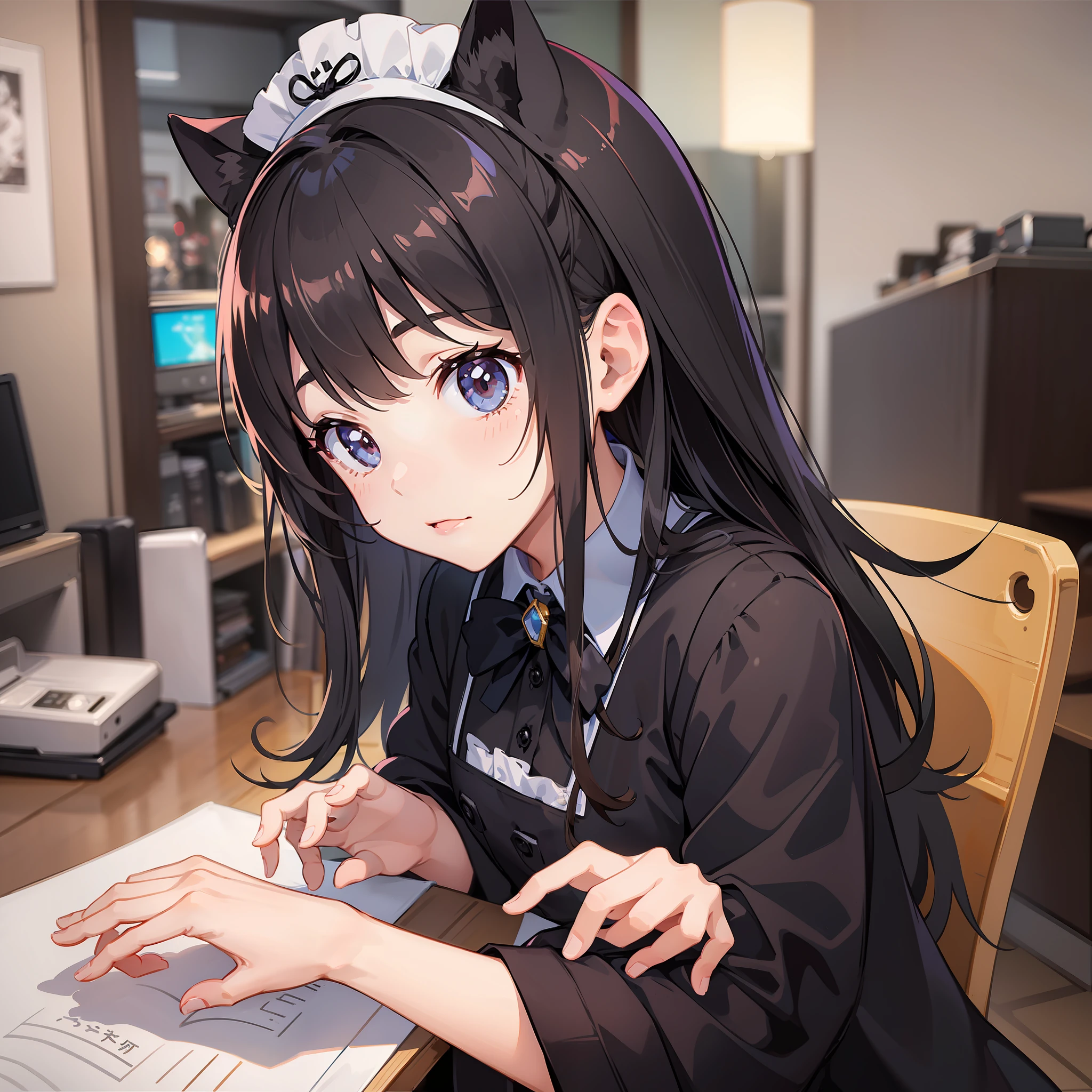 Cute s top-quality masterpiece Normal five fingers Glossy hair Maid café clerk