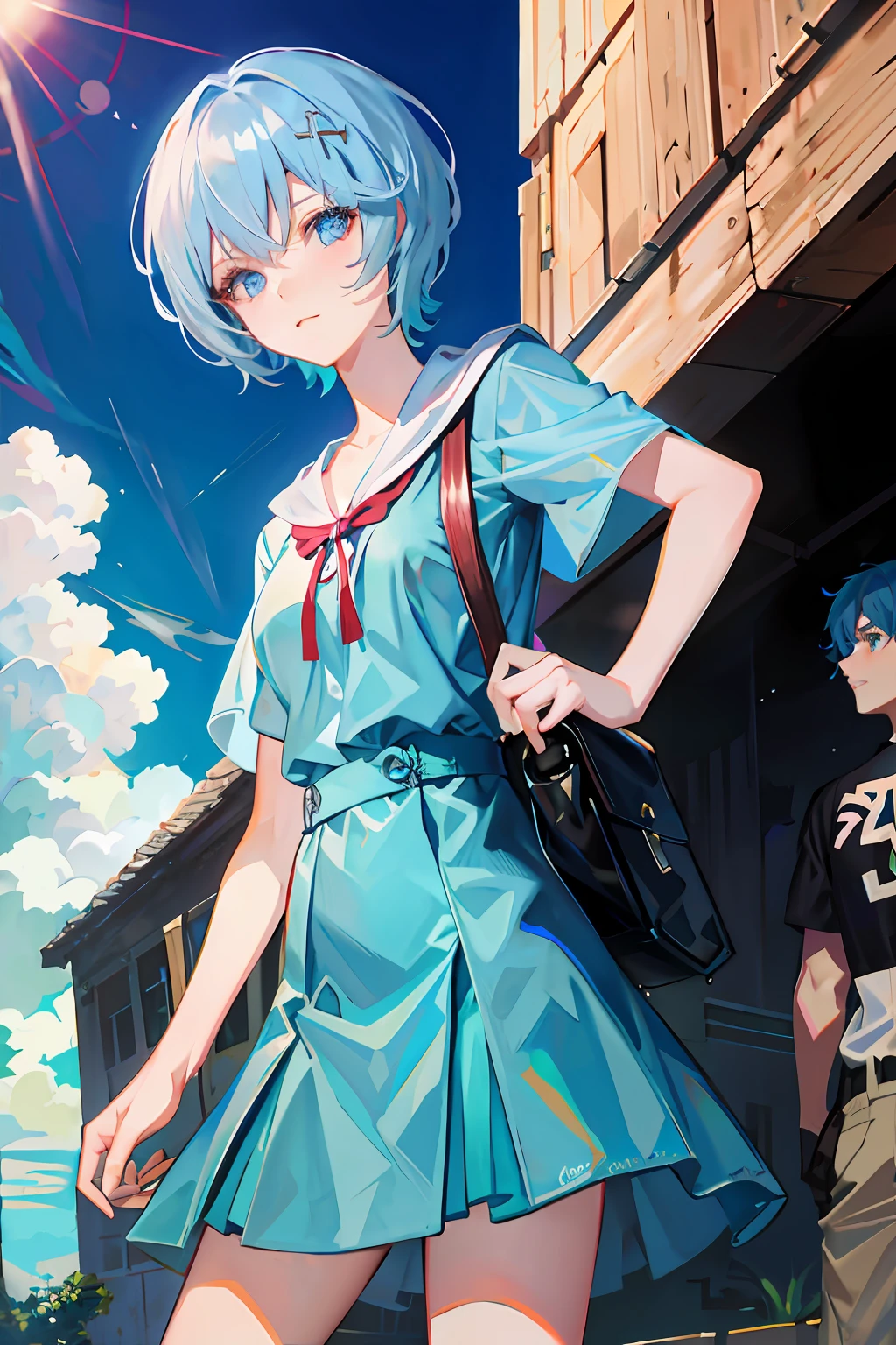 blue colors,short detailed hair,anime big breast,eBlue eyes,8k,high and cold