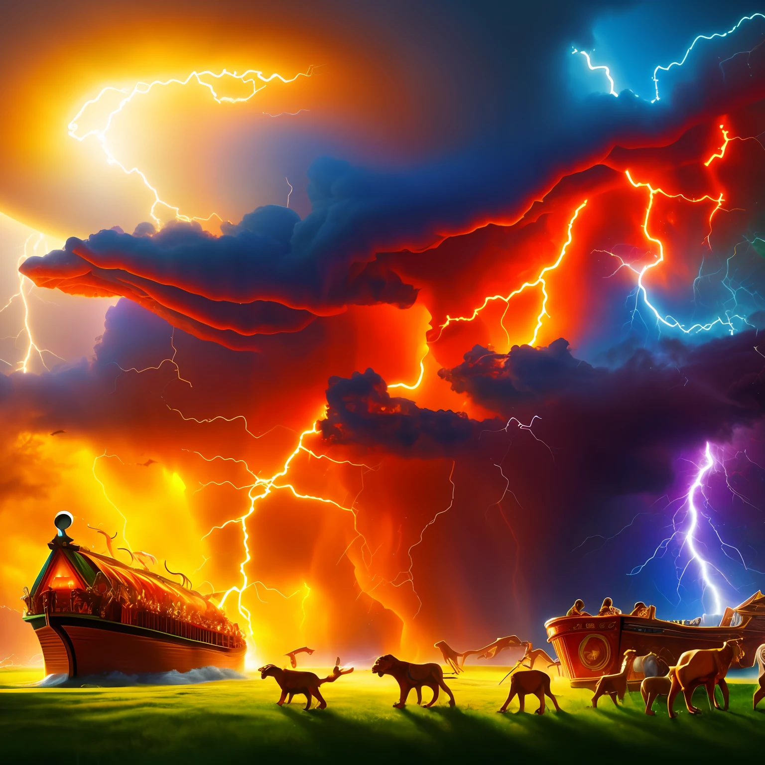 Noah’s Ark, Tornado warning, chaos, Noah’s ark, gods wrath, concept art, 4k