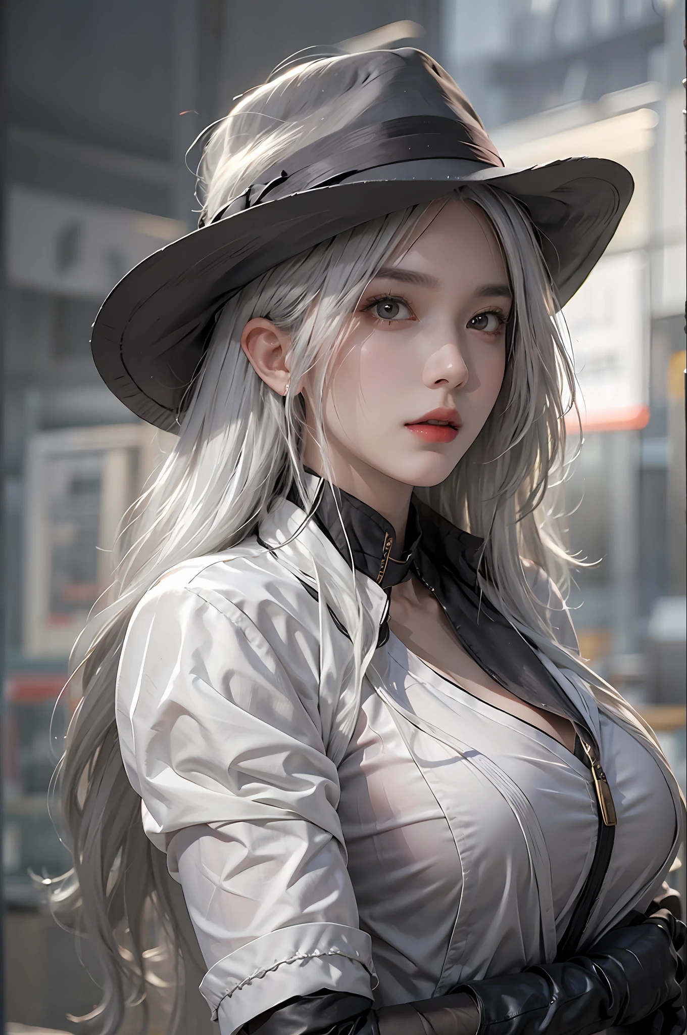 A close up of a woman wearing a hat and a white shirt - SeaArt AI