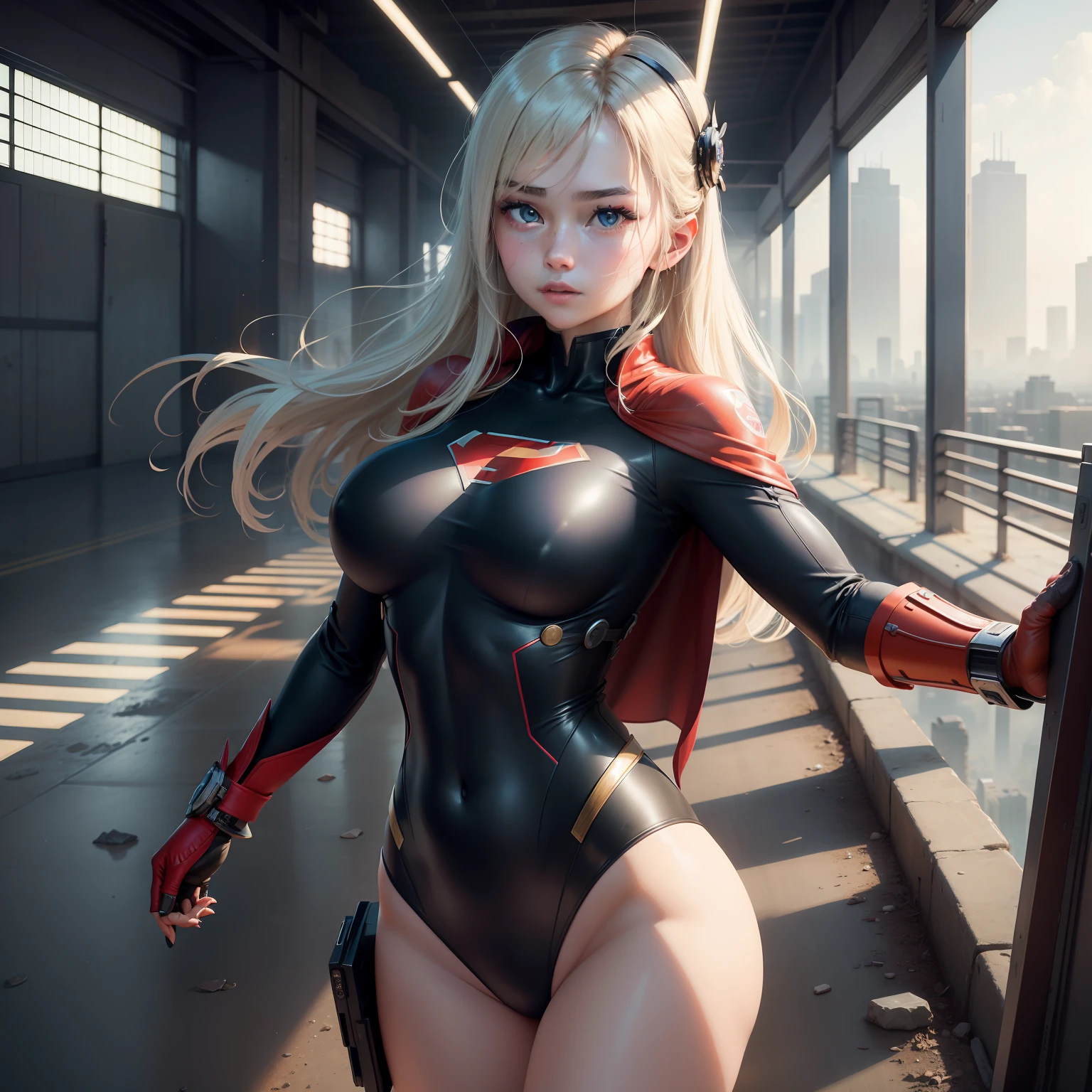 (1girl:1.3), 独奏, (((very vey very detailed face))),((very detailed eyes and faces))),beatiful detailed eyes,Body parts__,offcial art,Unified 8k wallpaper,ultra-detailliert,Beautiful and beautiful,big breasts beautiful,tmasterpiece,best qualtiy,primitive,tmasterpiece,ultra fine photos,best qualtiy,超高分辨率,photorealistic realism,rays of sunshine,full-body portraits,stunningly beautiful,,dynamicposes,delicated face,vibrant eyes,(from the front side), She wears a Superman suit,Red and blue color scheme,over-Tortoise Man,Very detailed abandoned warehouse background,详细的脸,detailed complex busy background,untidy,opulent,milkyW,highly detailedskin,Realistic details of skin,Visible pores,Clear focus,volume fog,8k uhd,digital SLR camera,high qulity,filmgrain,White skin of the,photo-realism,lomography,A huge metropolis of the dystopia of the future, look from down,semi transparent