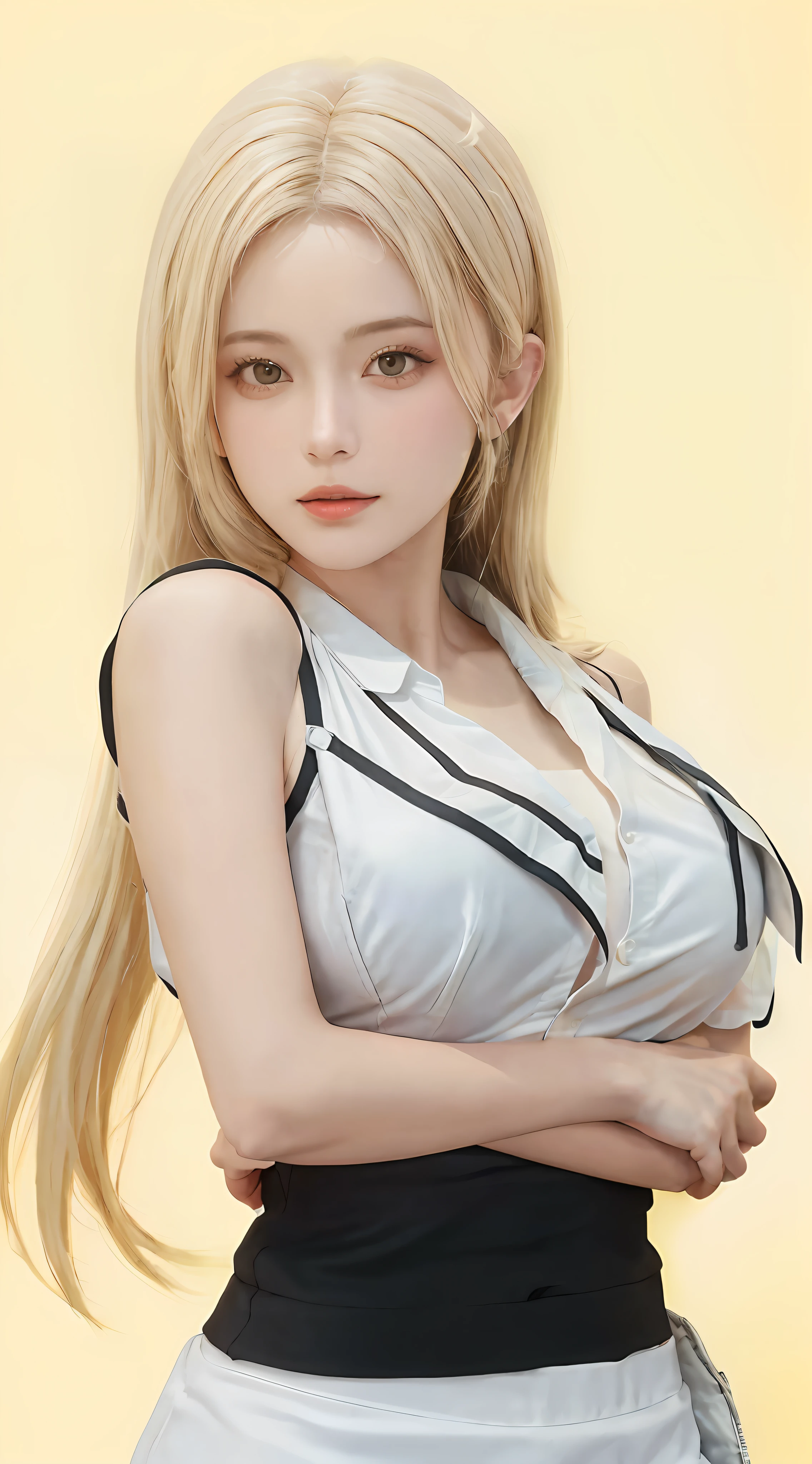 best qualtiy， tmasterpiece， 1girll， beauitful face， （photograph realistic：1.3）， edge lit， （highdetailskin：1.2）， 8K, Ultra HD， digital SLR camera， high high quality， A high resolution， 4K， 8K， Bokeh， absurderes， Optimal proportions of four fingers and one thumb， （realisticlying：1.3）， Cute 1girl， In a white blouse shirt， mediuml ， short  skirt，shift dresses