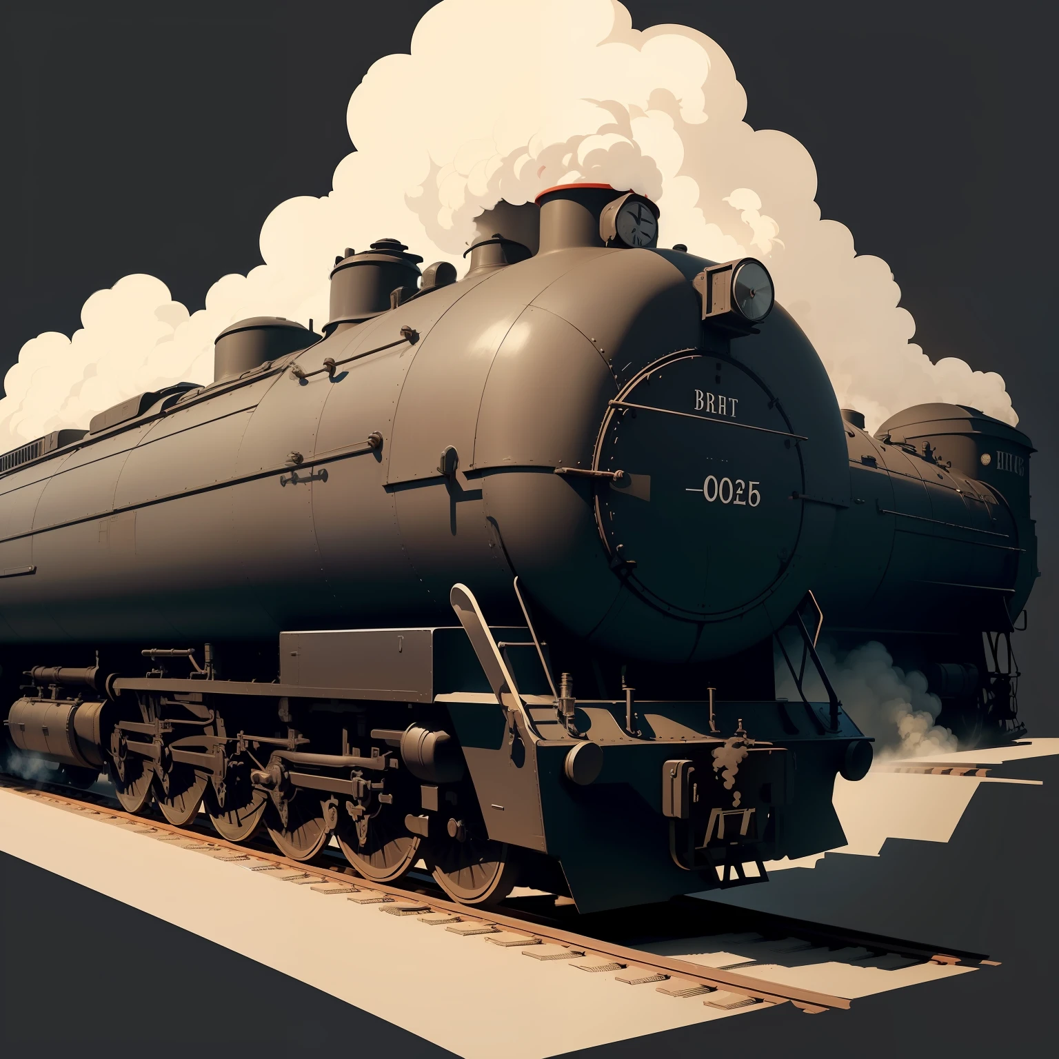 You are an illustrator, and drew an icon of a train with smoke billowing from it for a brand logo, Drawing fine strokes, preto e branco, minimalista