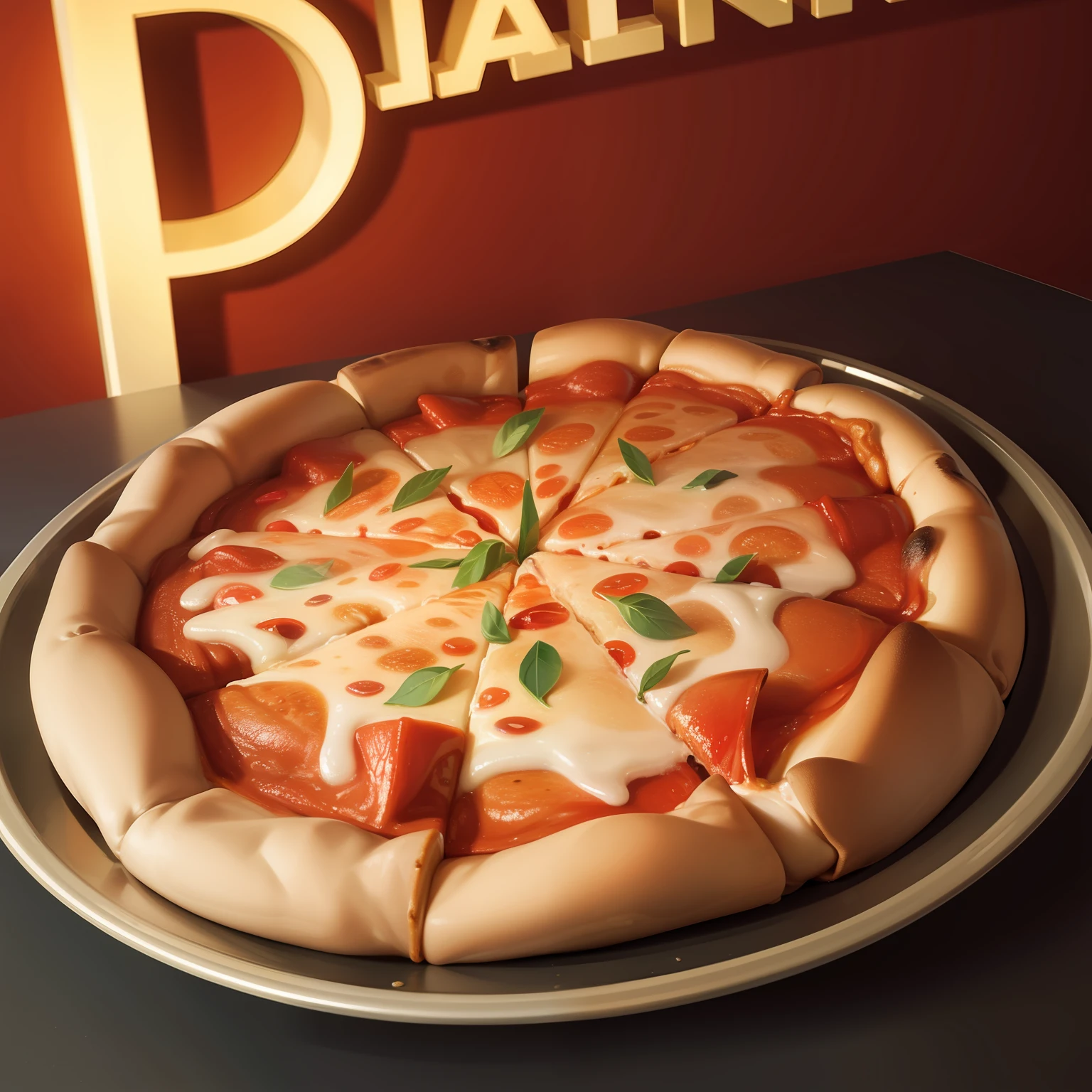 k hd，An enticing poster，Very appetizing pizza，Light sense，The angle is 45 degrees oblique